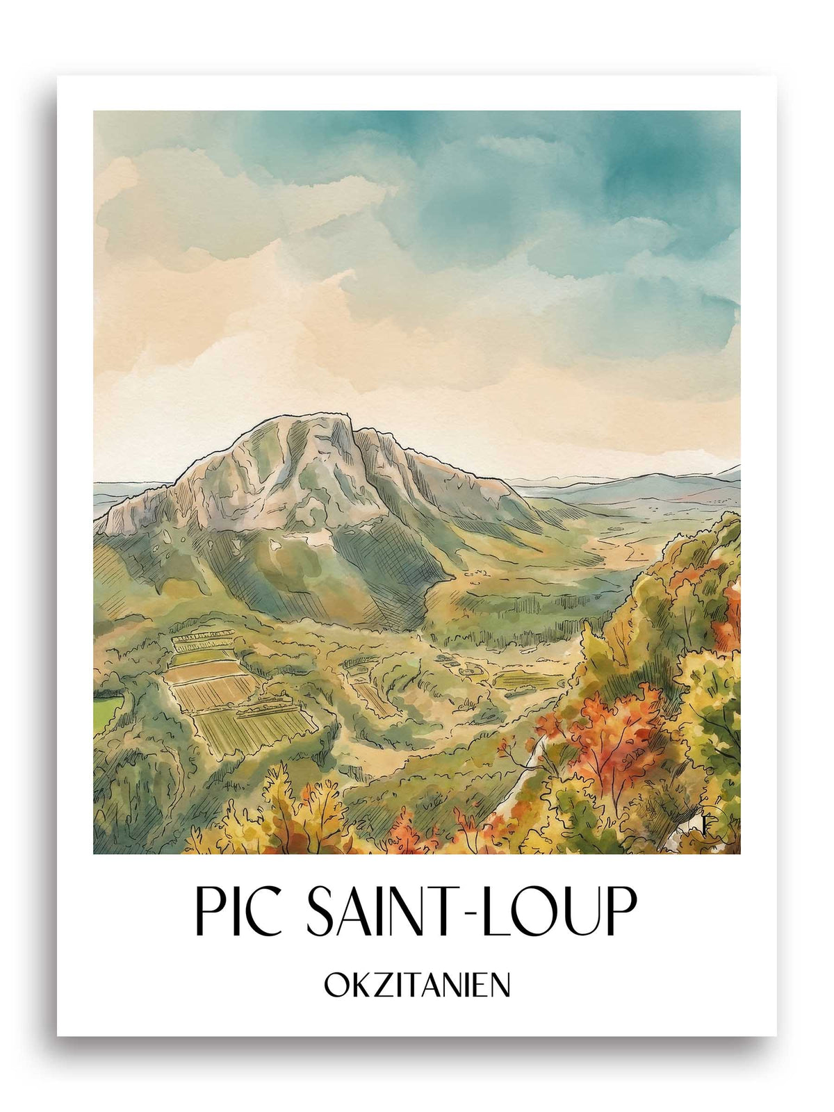 pic-saint-loup-okzitanien-frankreich-poster-aquarell