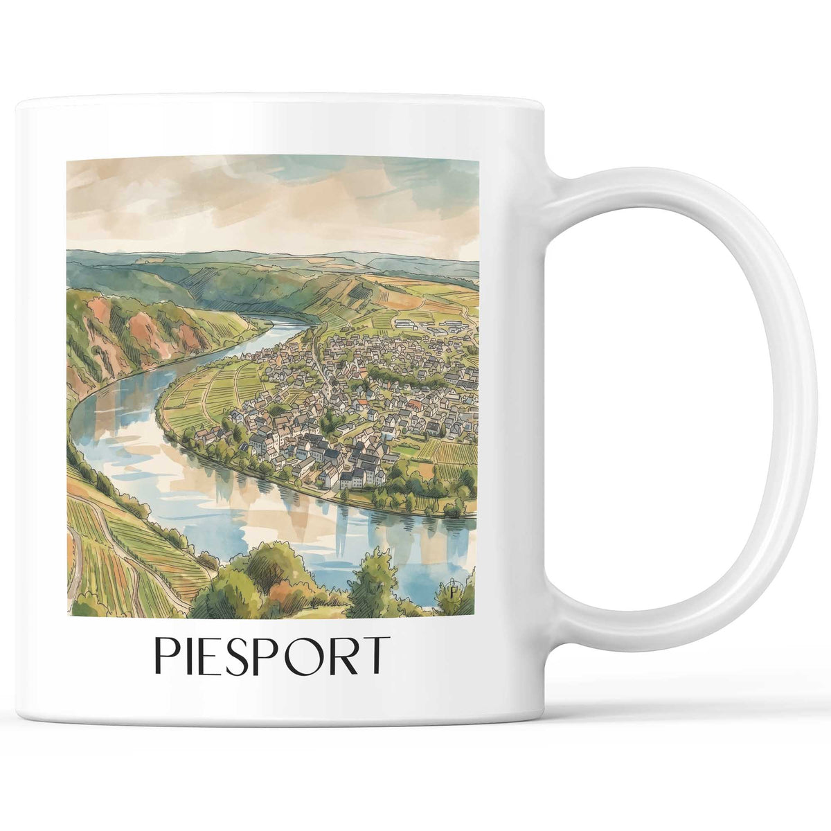 Piesport Kaffeebecher - Mosel - Deutschland Becher - Kaffeetasse im Aquarell Stil - favplace