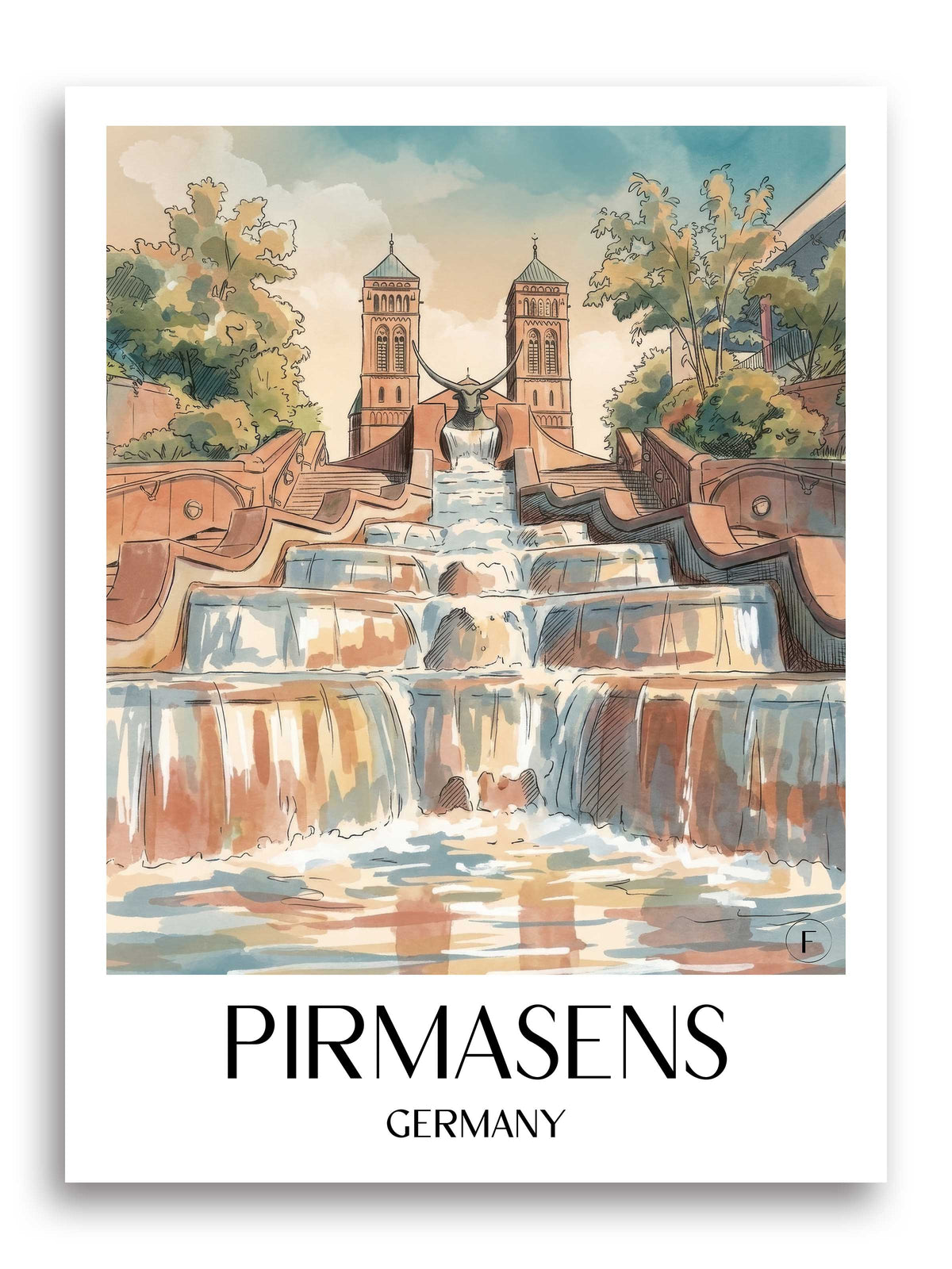 Pirmasens Poster - Pfalz - Deutschland Kunstdruck - Aquarell von A4 bis A1 - favplace