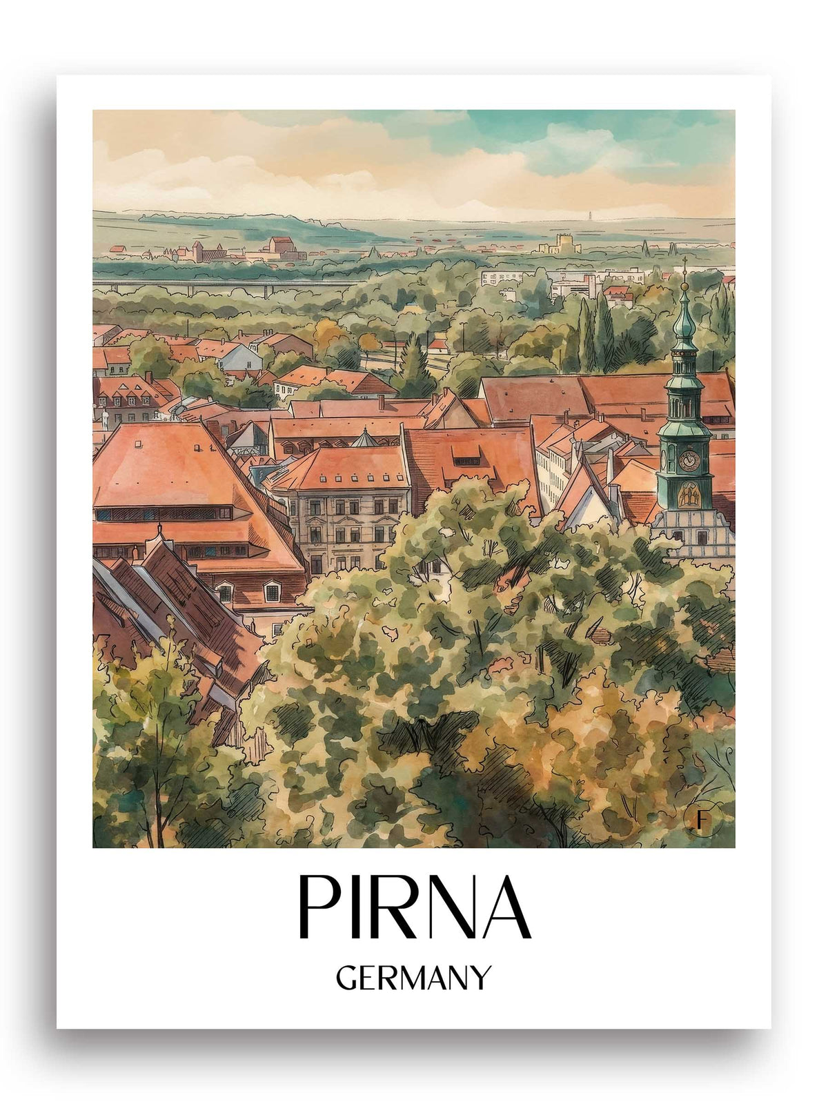 Pirna Poster - Sächsische Schweiz - Deutschland Kunstdruck - Aquarell von A4 bis A1 - favplace