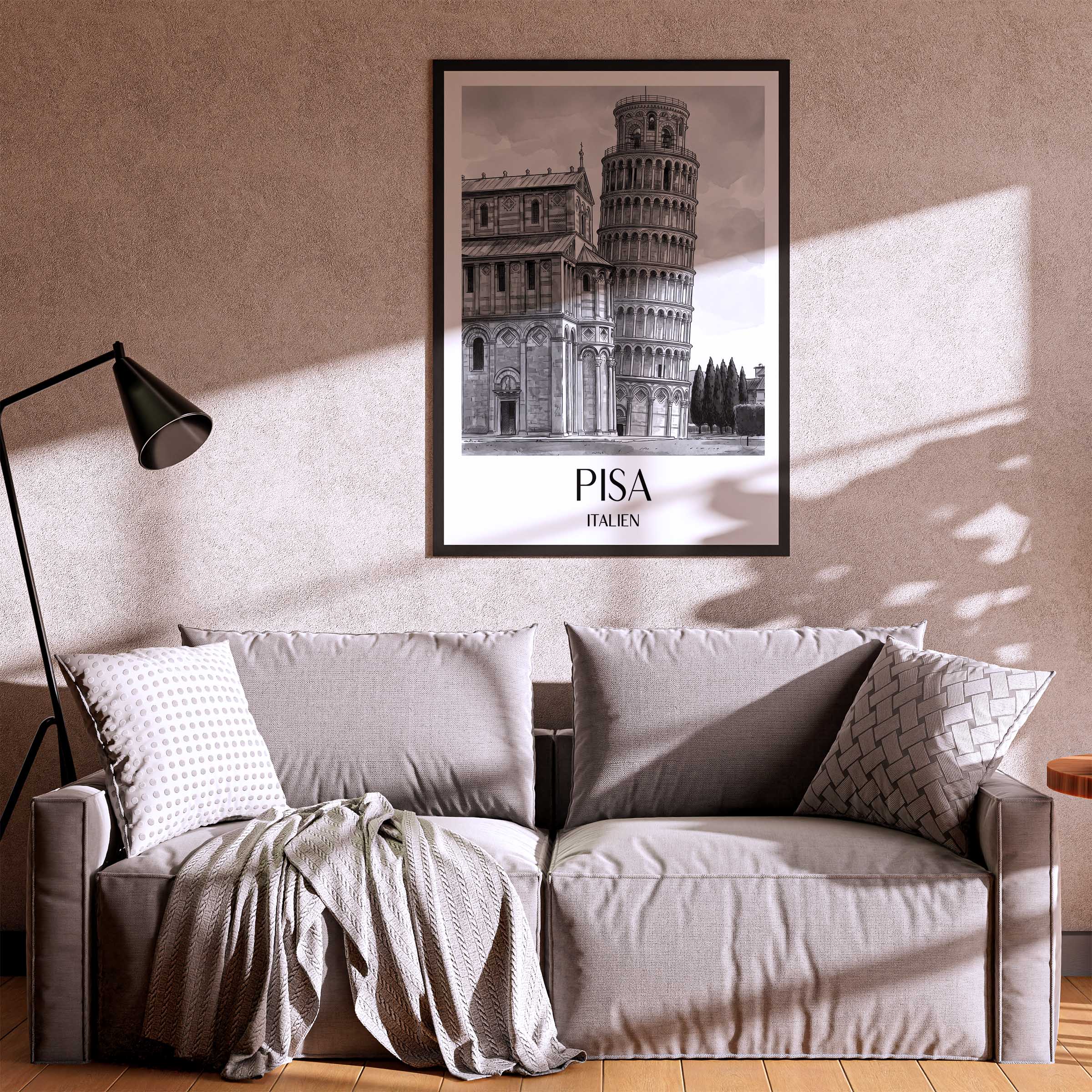 pisa-italien-poster-aquarell-schwarz-weiss