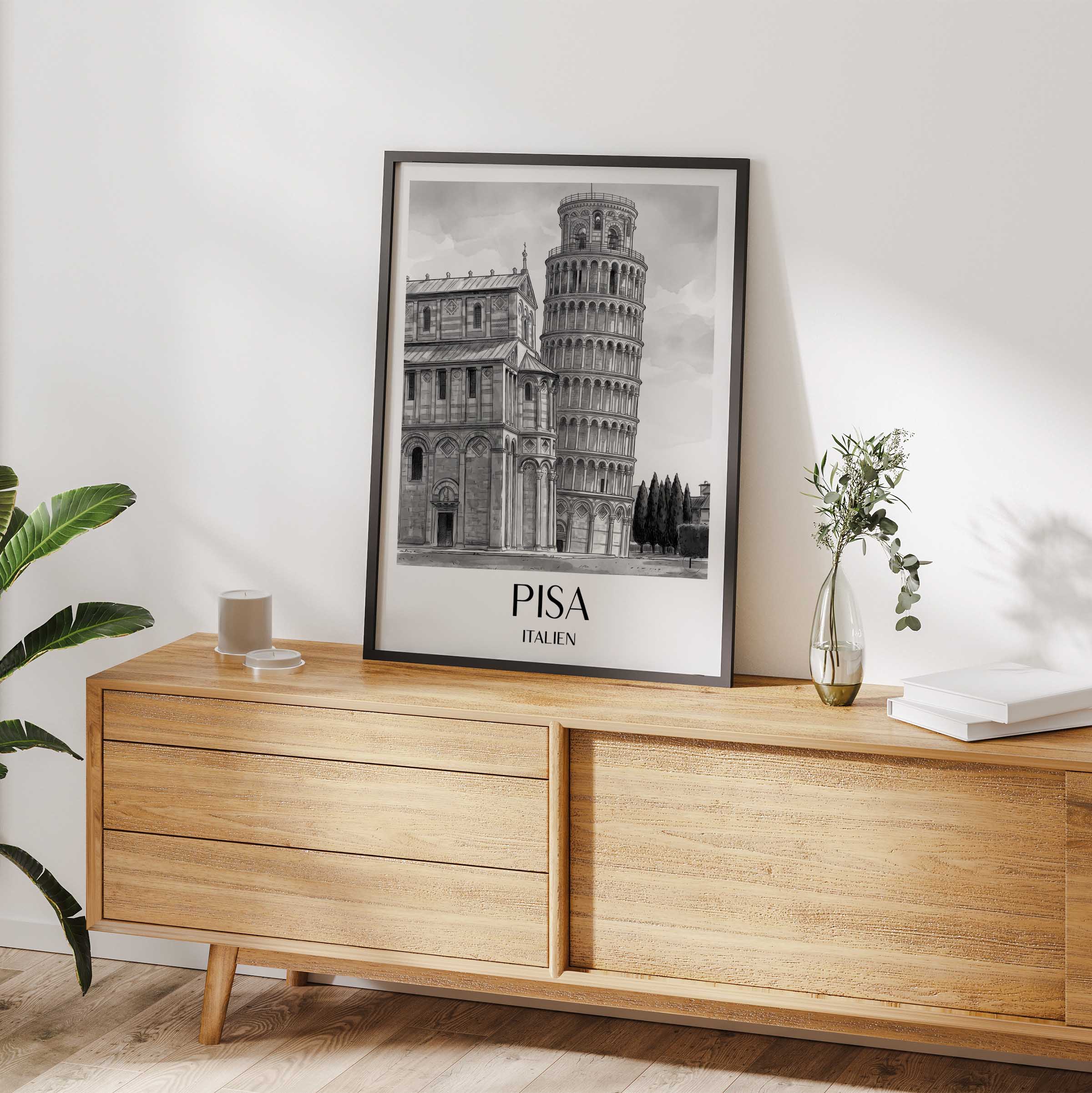 pisa-italien-poster-aquarell-schwarz-weiss