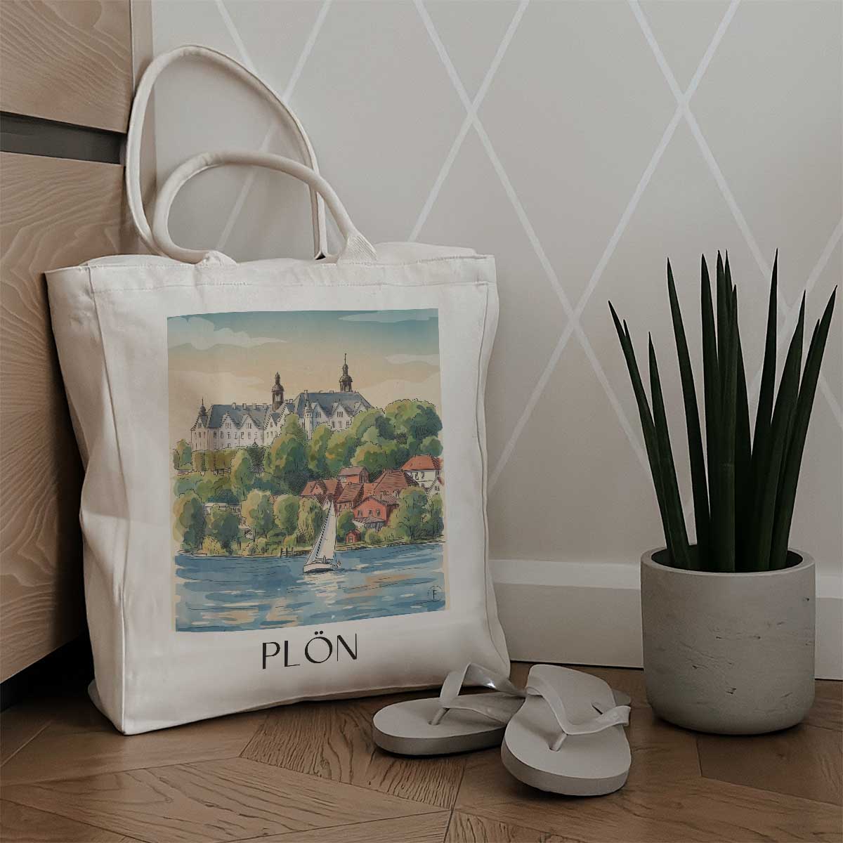 plön-schleswig-holstein-deutschland-einkaufstasche-aquarell