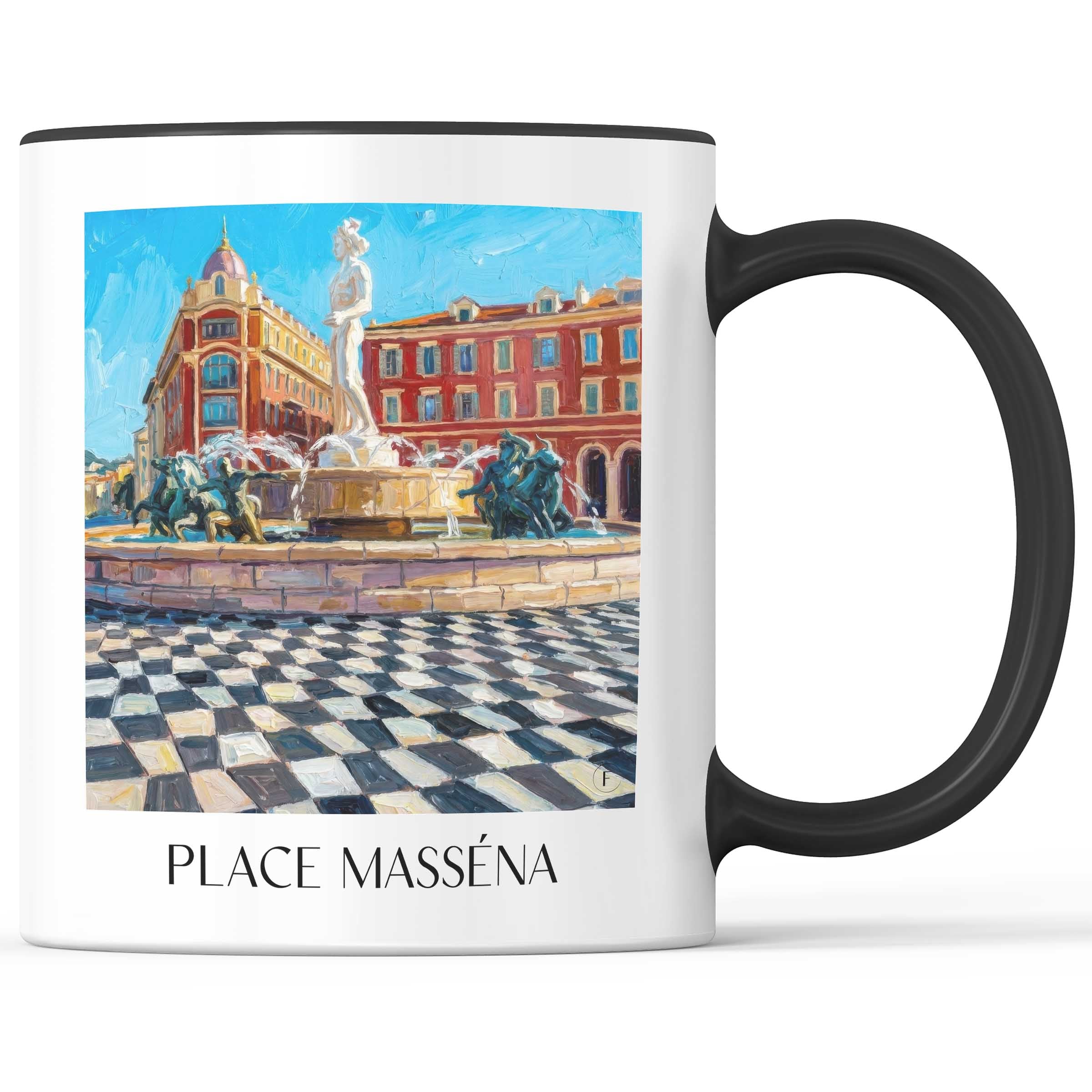 Place Masséna Kaffeebecher - Nizza - Frankreich Becher - Kaffeetasse im Ölgemälde Stil - favplace