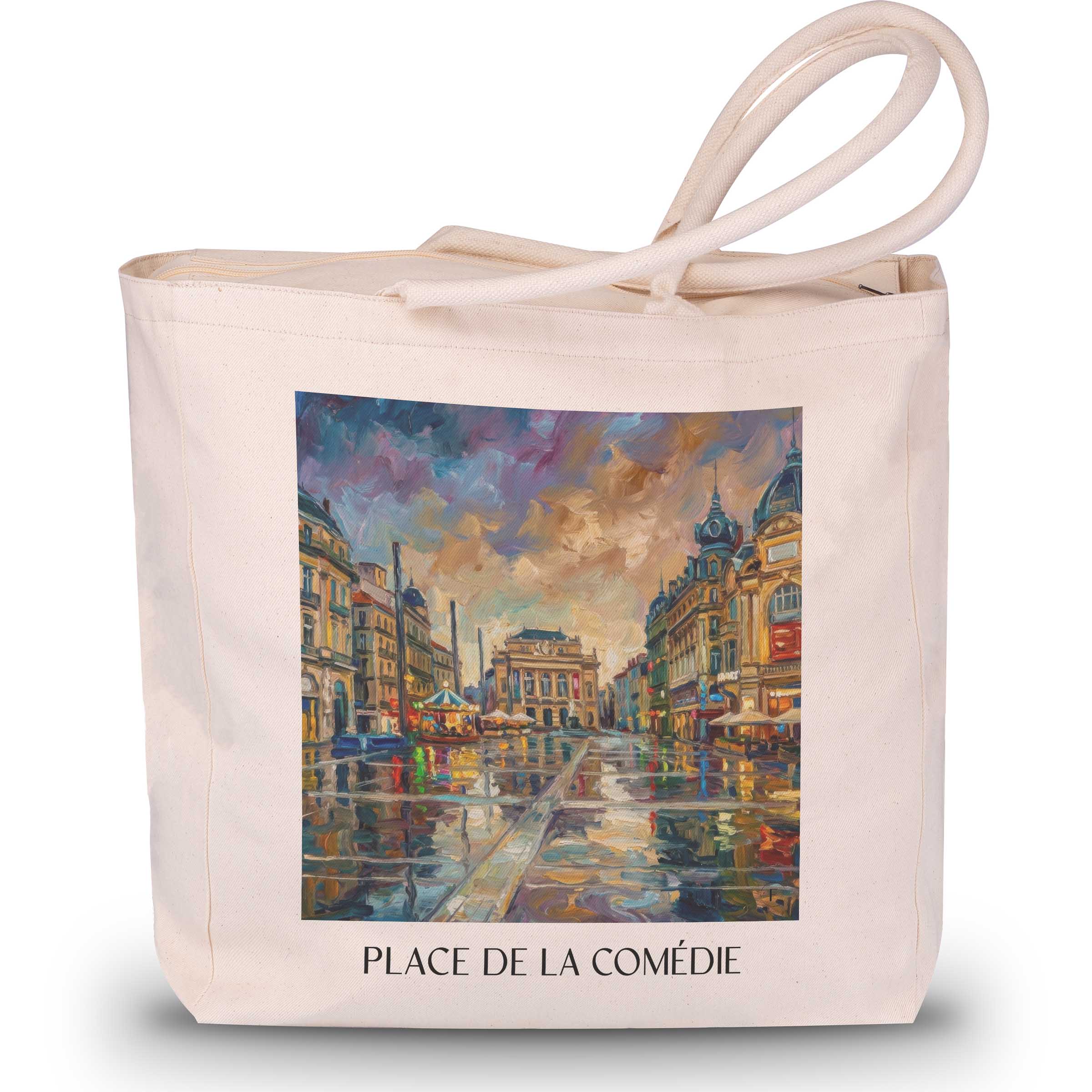 place-de-la-comédie-montpellier-frankreich-einkaufstasche-oil-painting-oelgemaelde