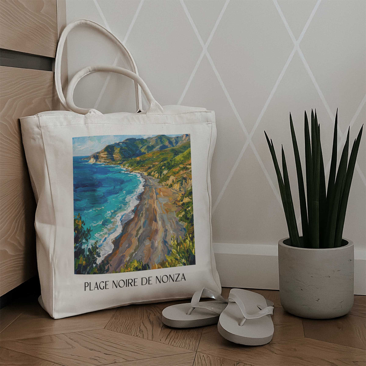 plage-noire-de-nonza-cap-corse-frankreich-einkaufstasche-oil-painting-oelgemaelde