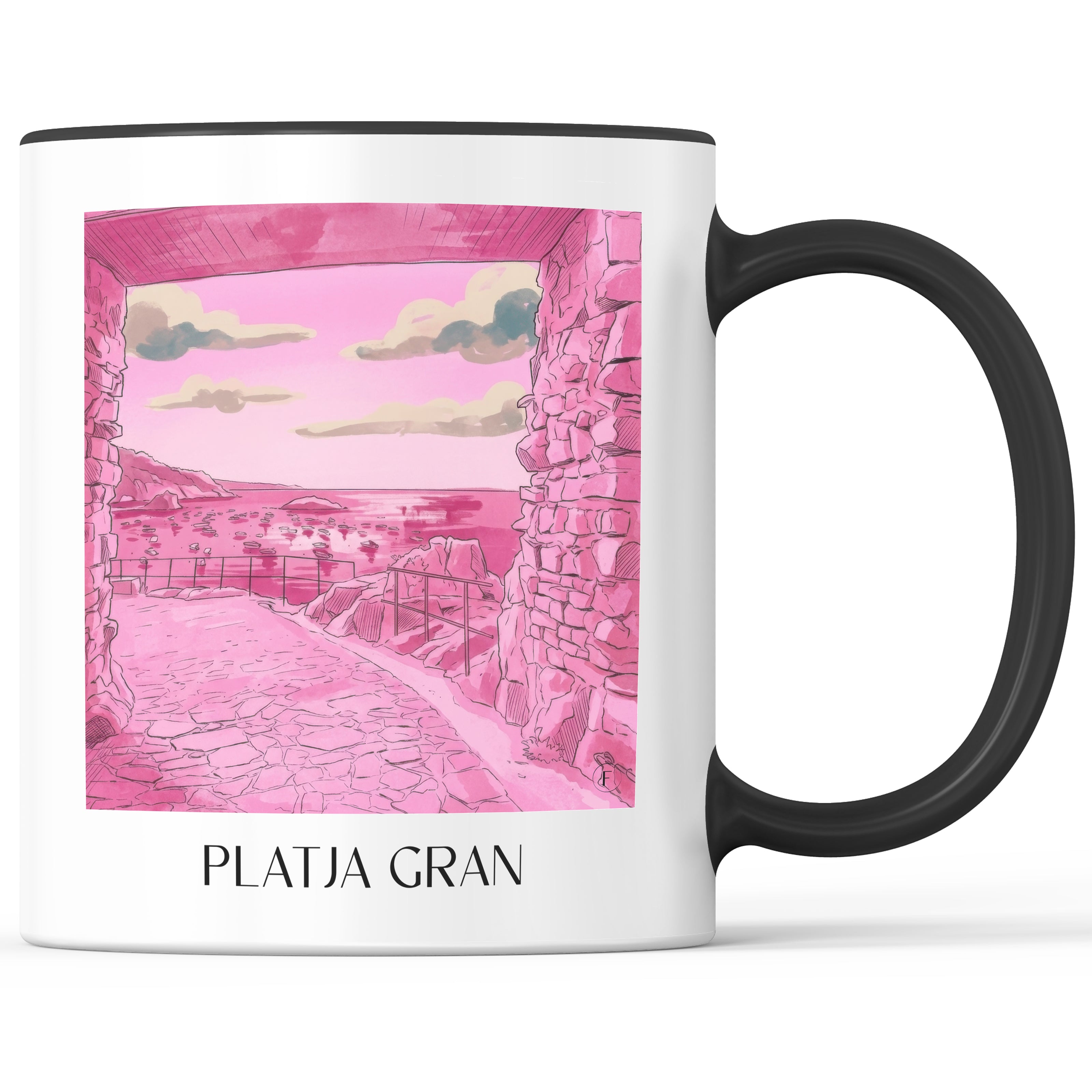 Platja Gran Kaffeebecher - Tossa de Mar - Spanien Becher - Kaffeetasse im Aquarell Pink Stil - favplace