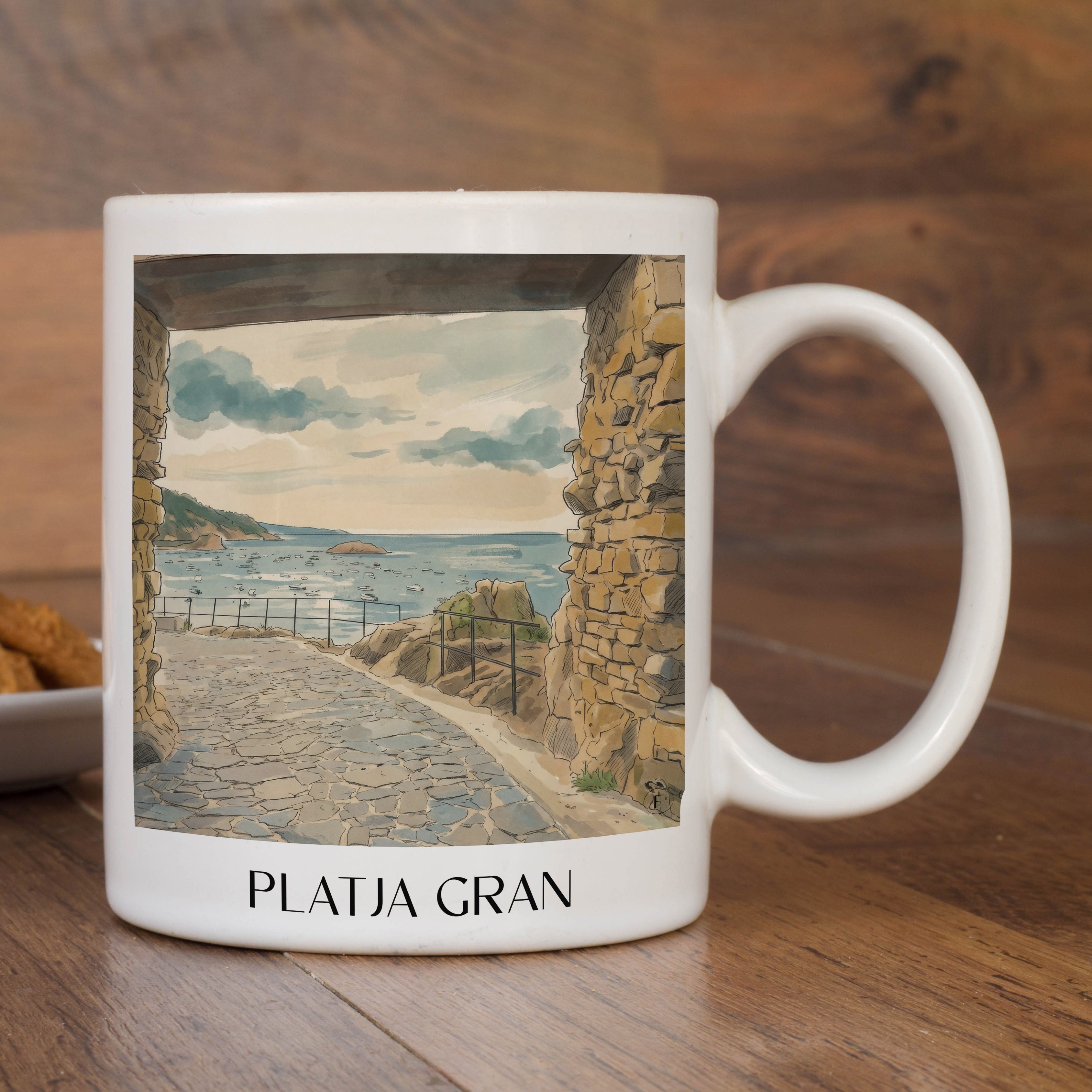 platja-gran-tossa-de-mar-spanien-kaffeebecher-aquarell