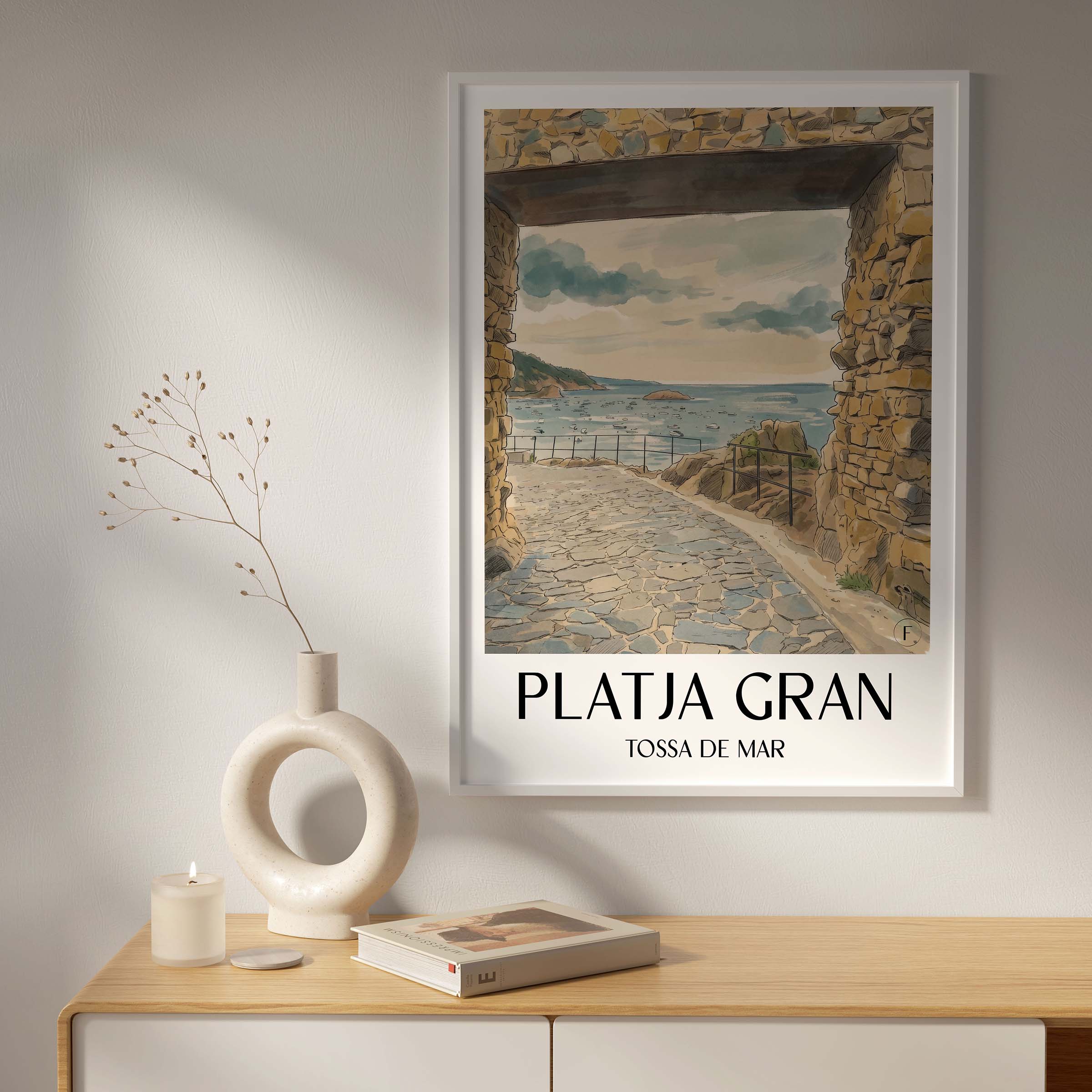 platja-gran-tossa-de-mar-spanien-poster-aquarell