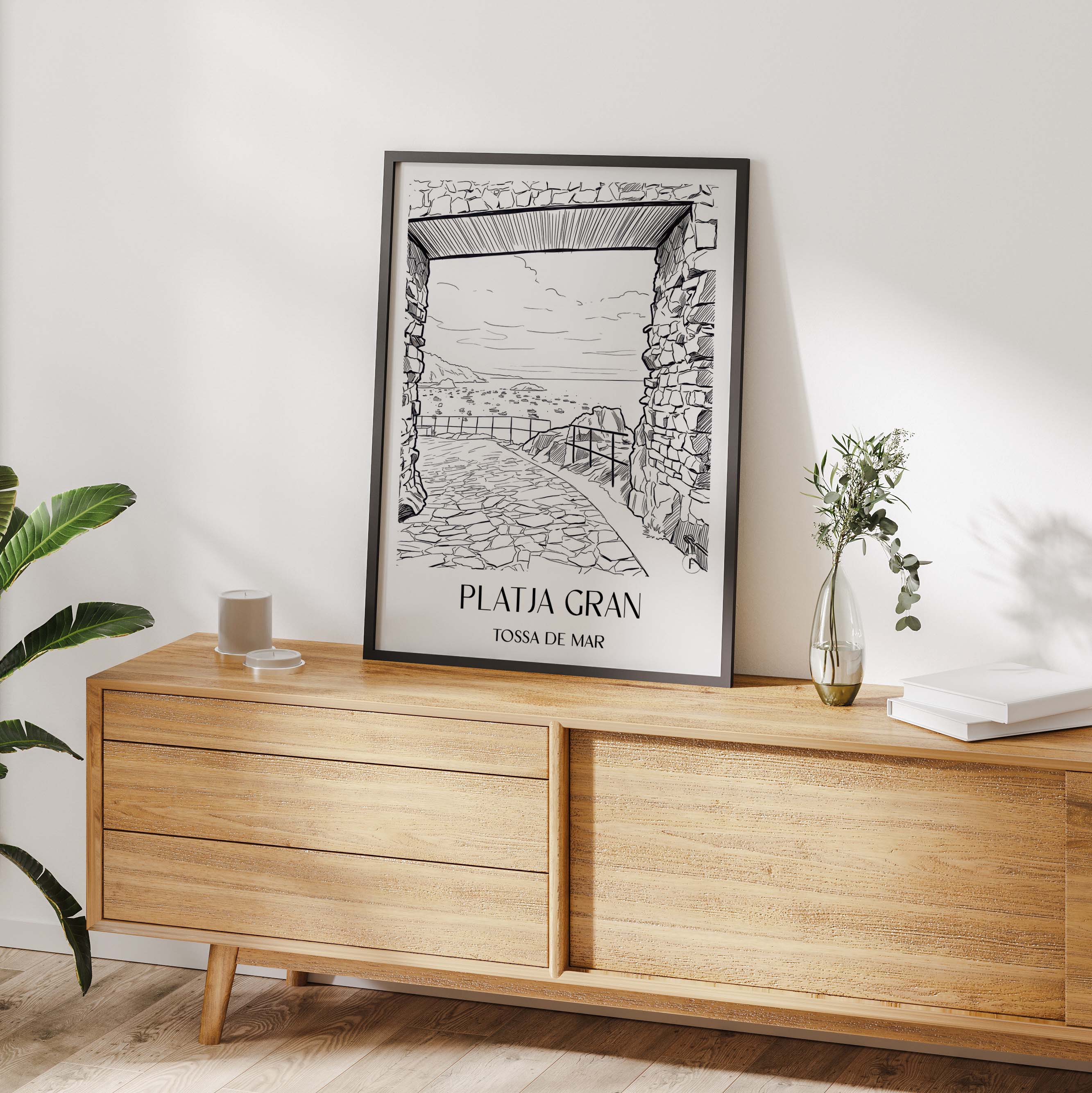platja-gran-tossa-de-mar-spanien-poster-skizze