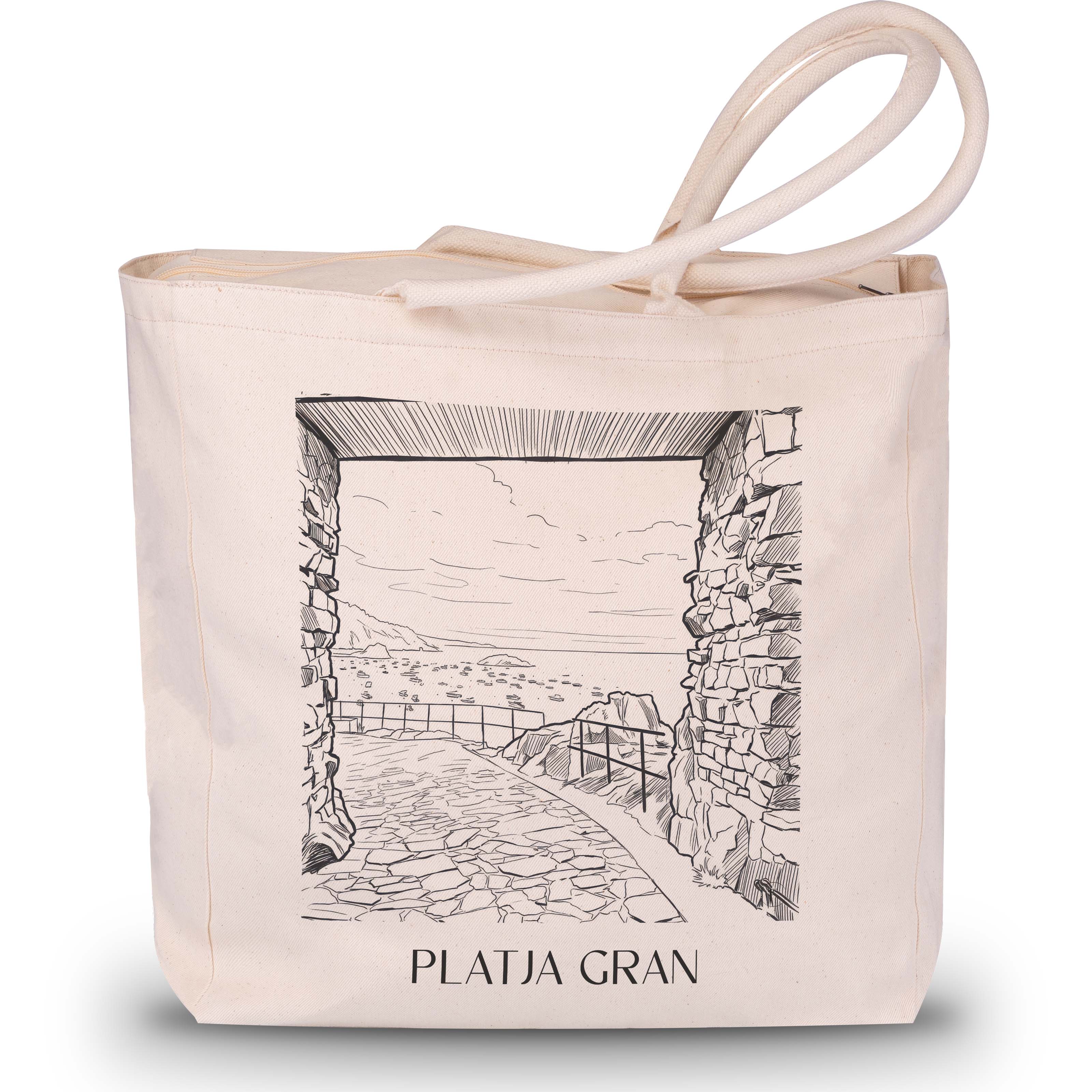 Platja Gran Shopping Tasche - Tossa de Mar - Spanien Tote Bag - Einkaufstasche im Skizze Stil - favplace