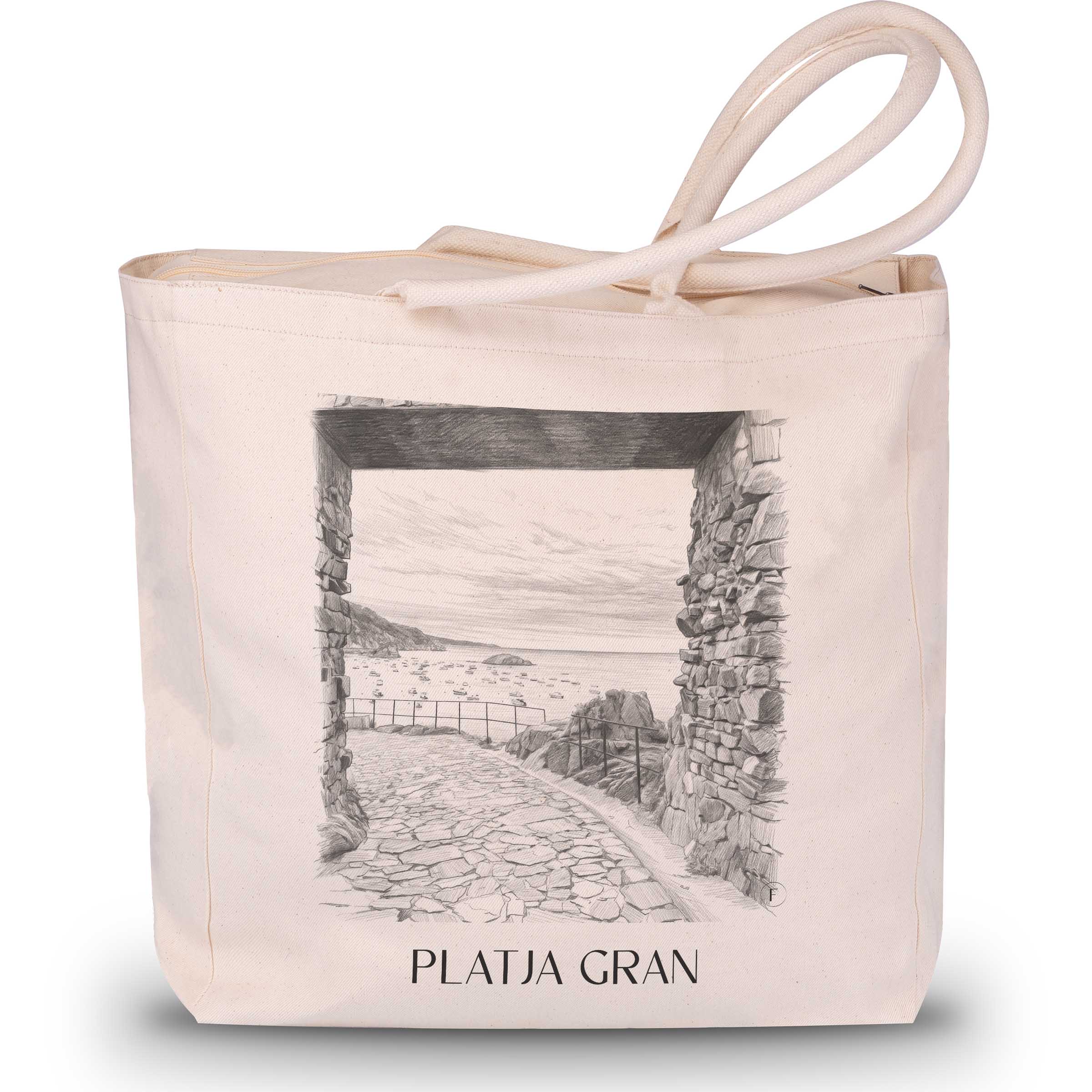 Platja Gran Shopping Tasche - Tossa de Mar - Spanien Tote Bag - Einkaufstasche im Zeichnung Stil