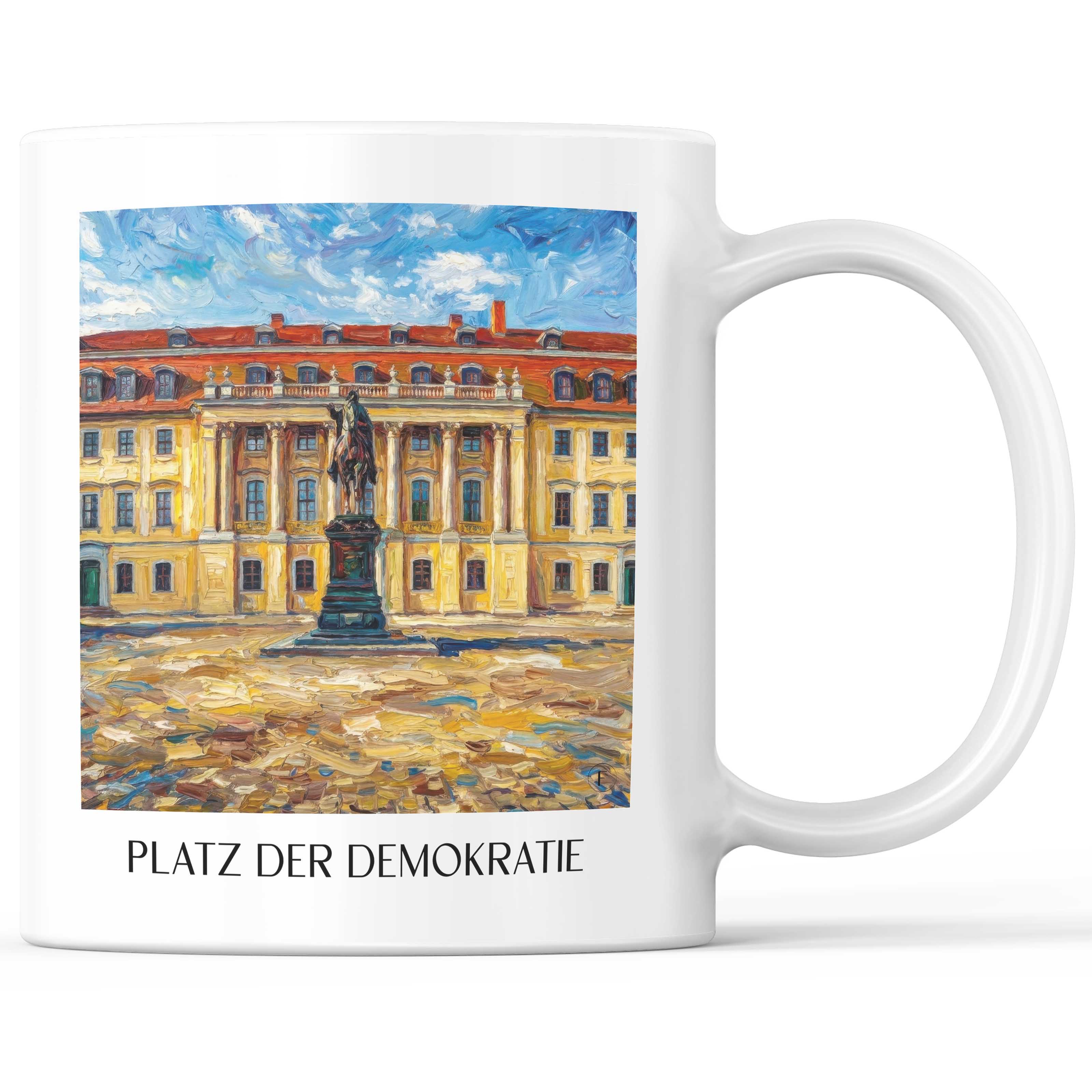 Platz der Demokratie Kaffeebecher - Weimar - Deutschland Becher - Kaffeetasse im Ölgemälde Stil - favplace