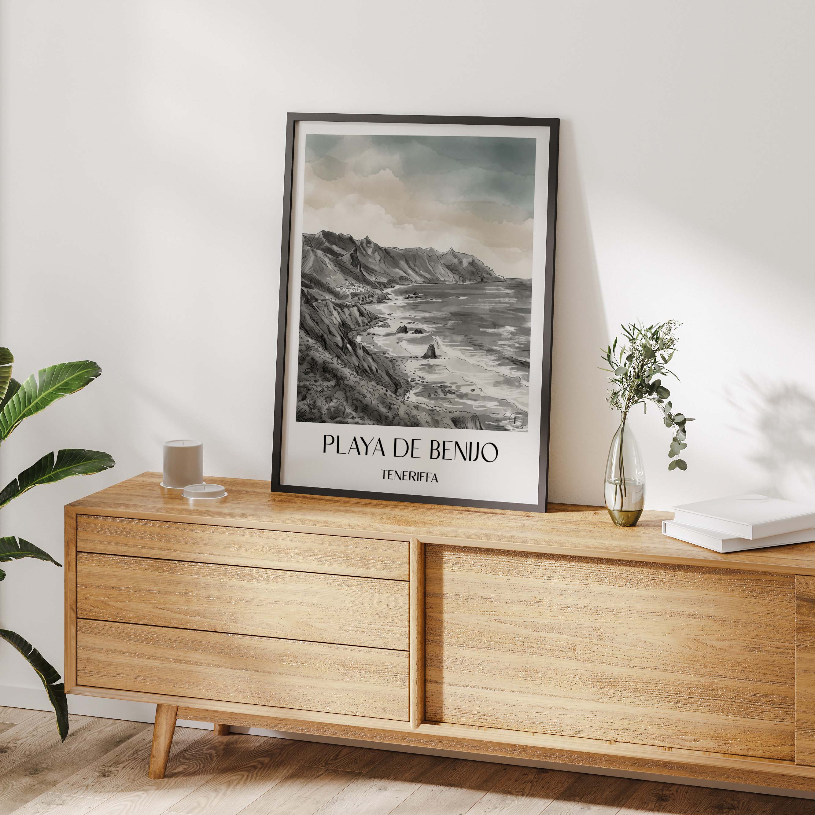 playa-de-benijo-teneriffa-spanien-poster-aquarell-schwarz-weiss