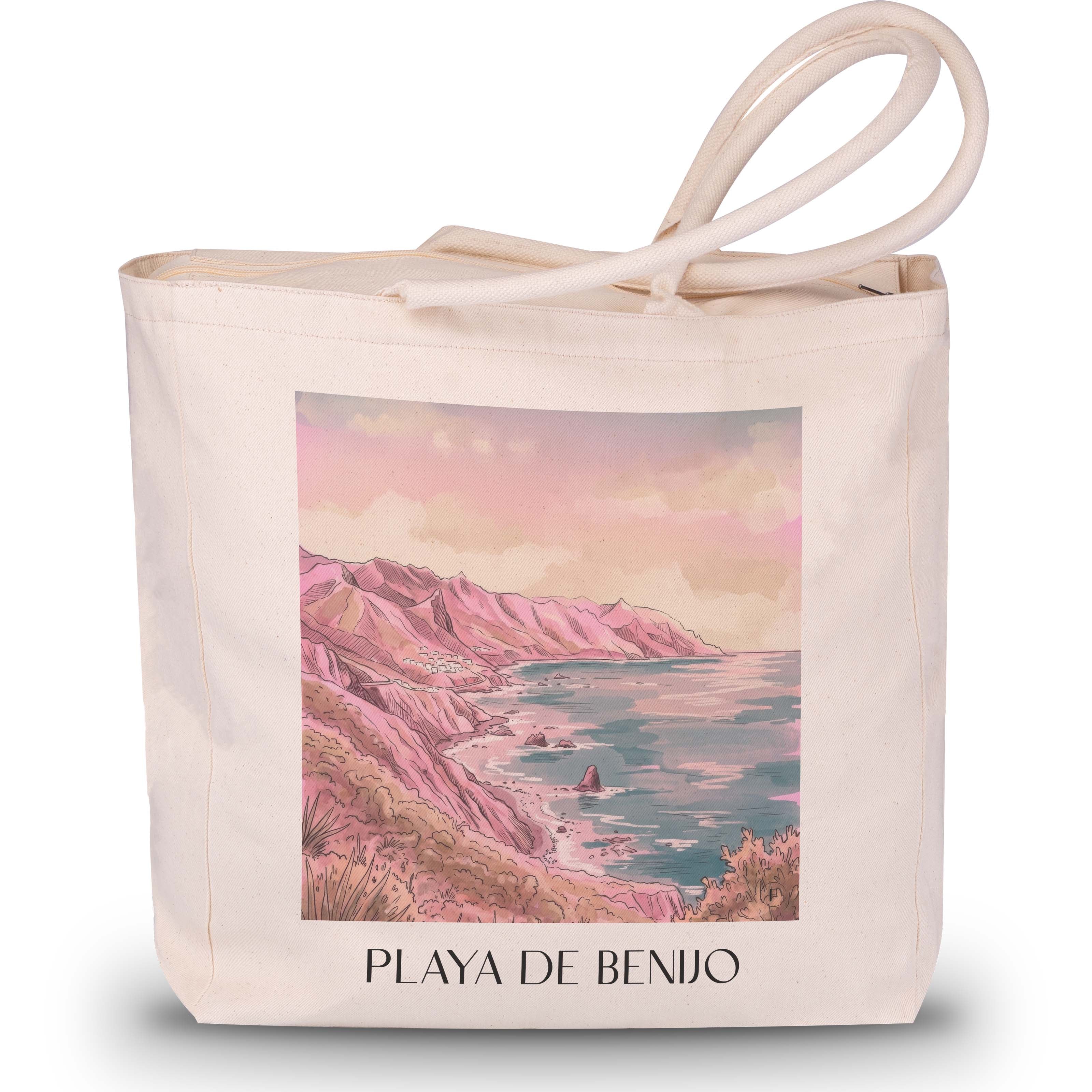 playa-de-benijo-teneriffa-spanien-einkaufstasche-aquarell-pink-rosa