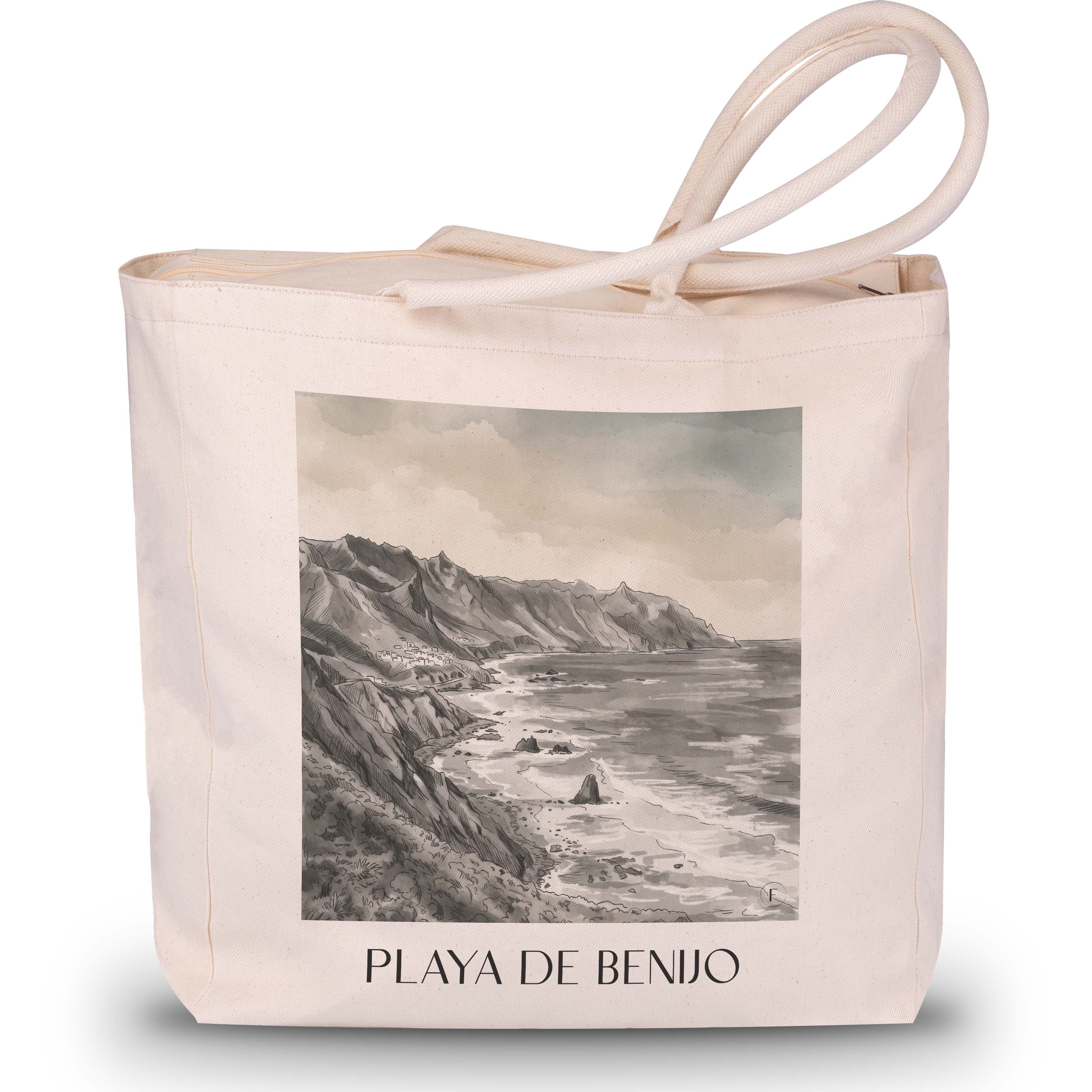 playa-de-benijo-teneriffa-spanien-einkaufstasche-aquarell-schwarz-weiss