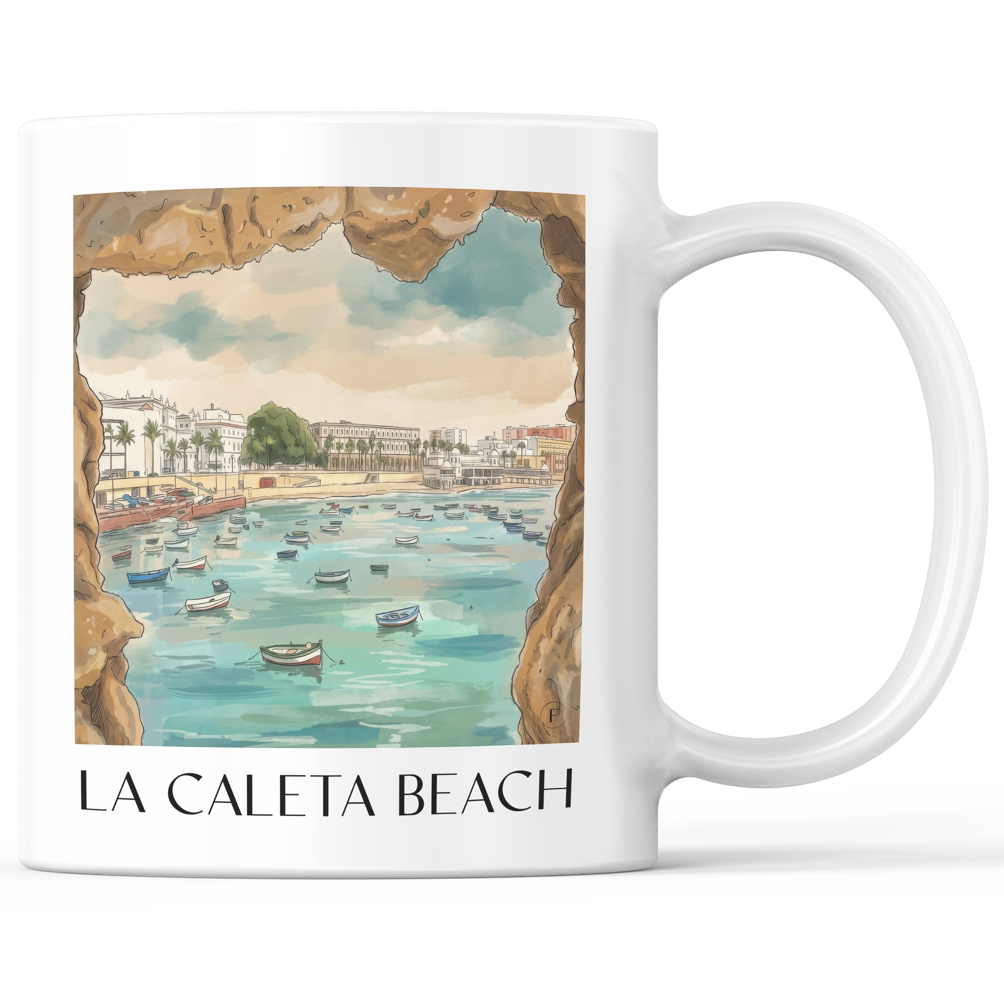 Playa de La Caleta Kaffeebecher - Cádiz - Spanien Becher - Kaffeetasse im Aquarell Stil - favplace