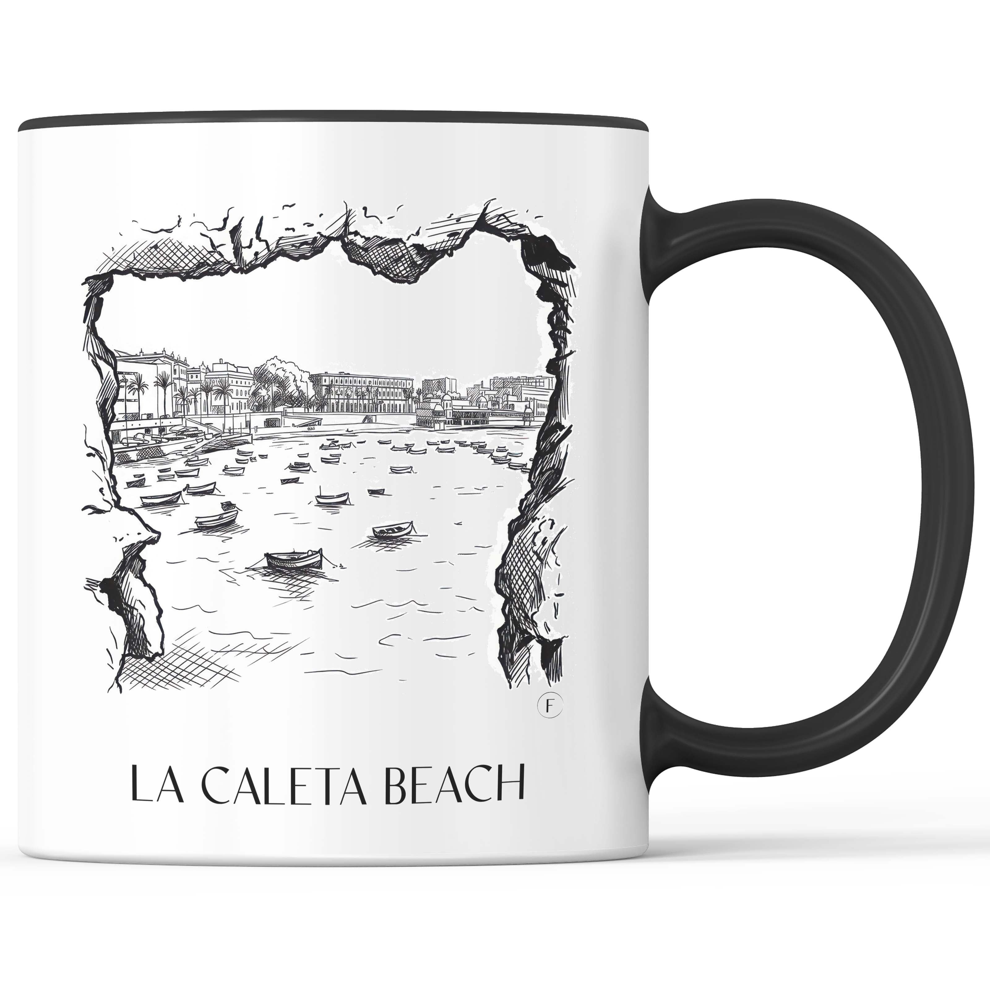 Playa de La Caleta Kaffeebecher - Cádiz - Spanien Becher - Kaffeetasse im Skizze Stil - favplace