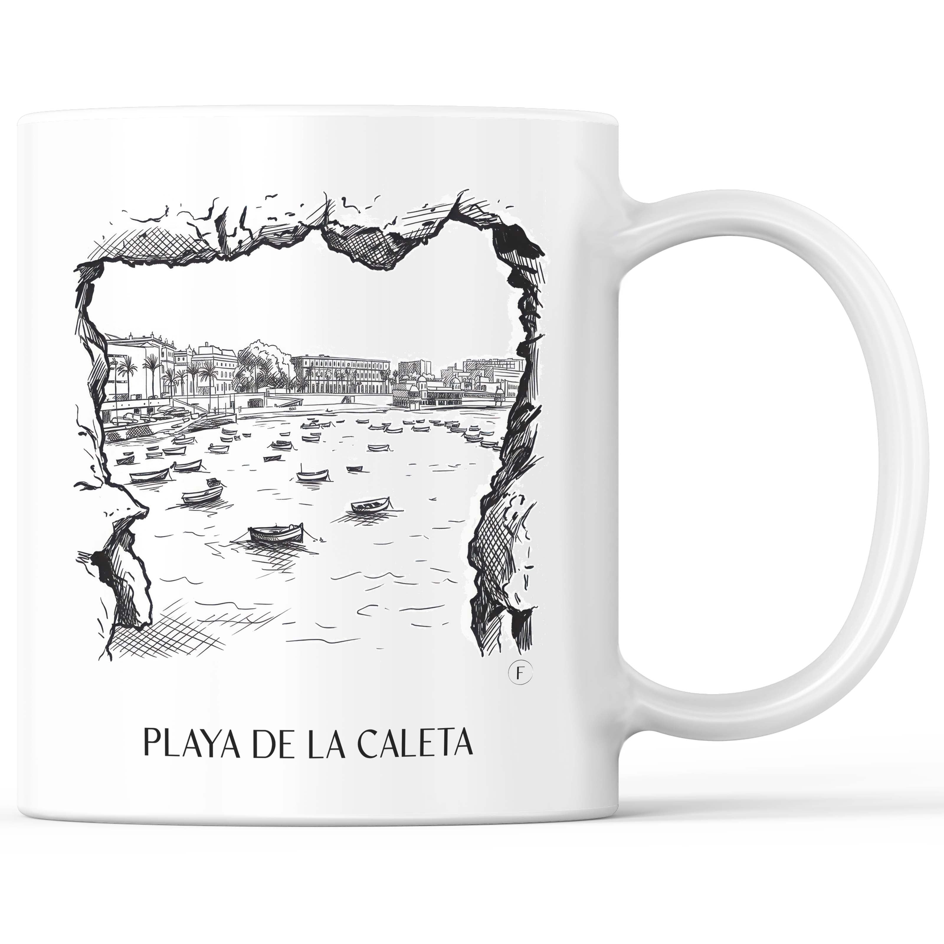 Playa de La Caleta Kaffeebecher - Cádiz - Spanien Becher - Kaffeetasse im Skizze Stil - favplace