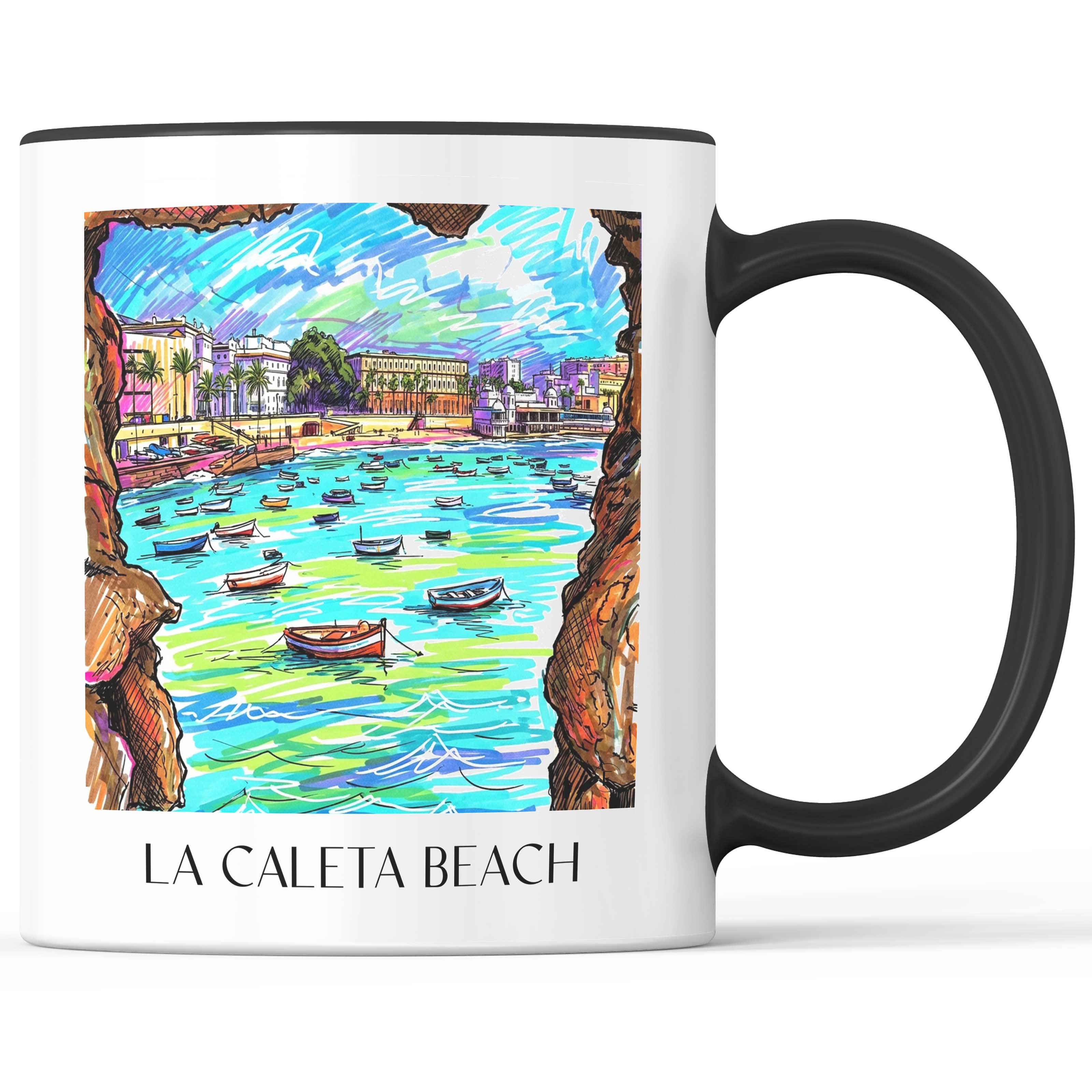Playa de La Caleta Kaffeebecher - Cádiz - Spanien Becher - Kaffeetasse im Tag Graffiti Stil - favplace
