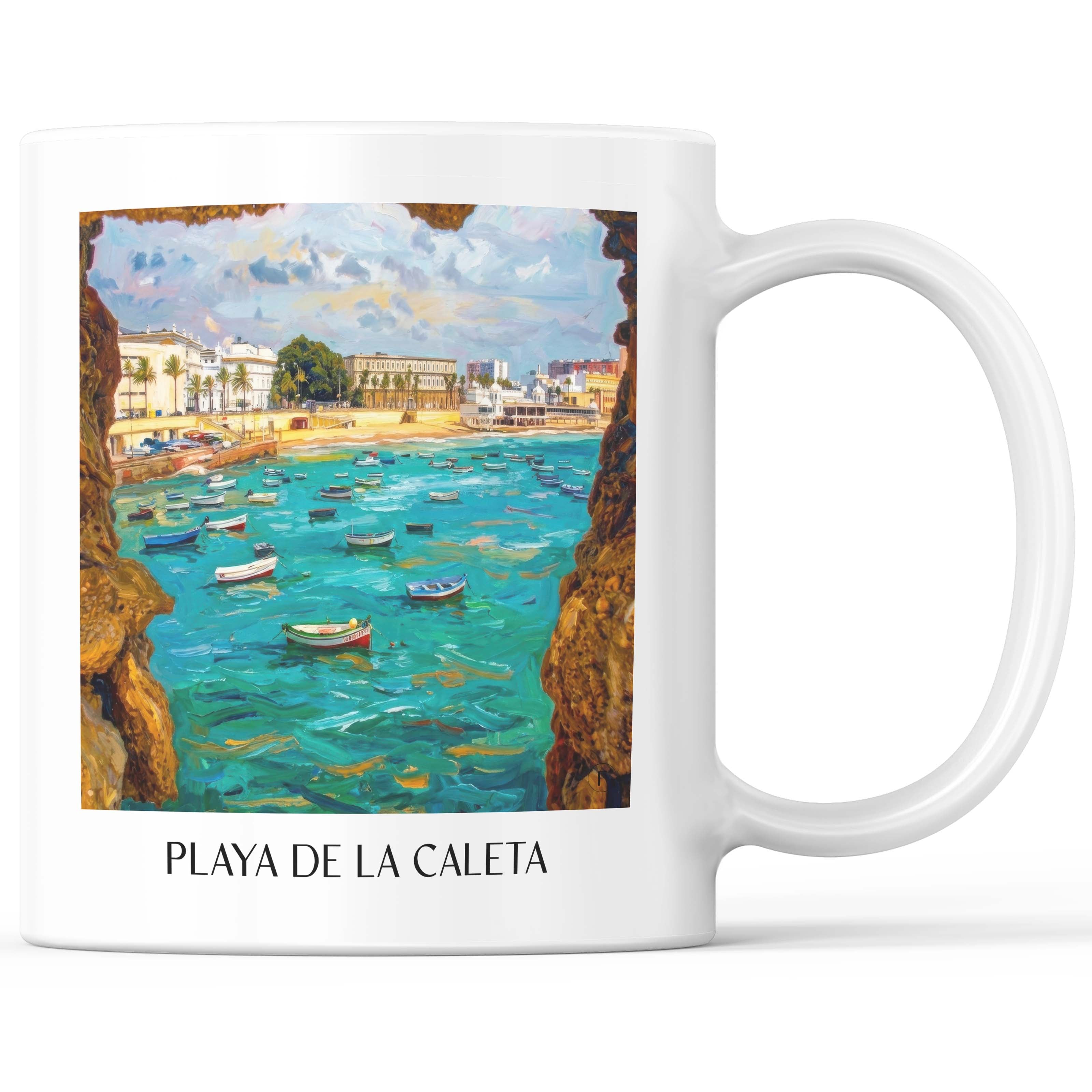 Playa de La Caleta Kaffeebecher - Cádiz - Spanien Becher - Kaffeetasse im Ölgemälde Stil - favplace