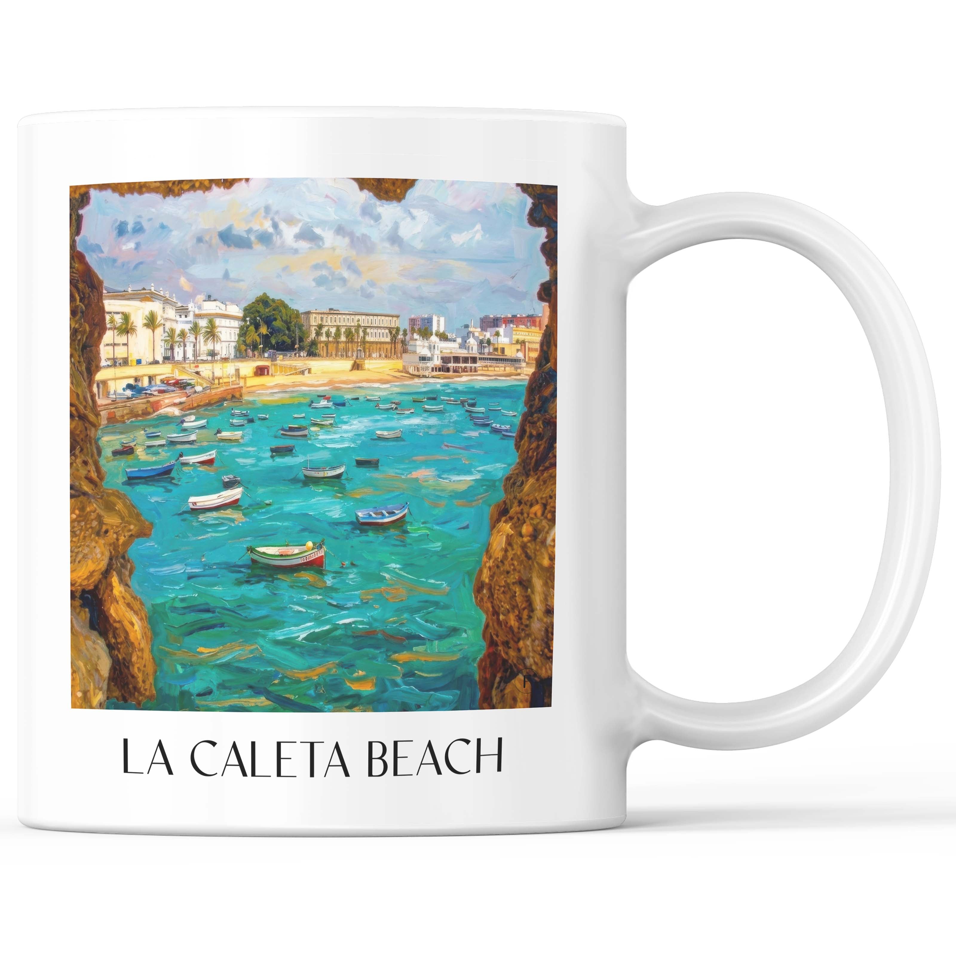 Playa de La Caleta Kaffeebecher - Cádiz - Spanien Becher - Kaffeetasse im Ölgemälde Stil - favplace