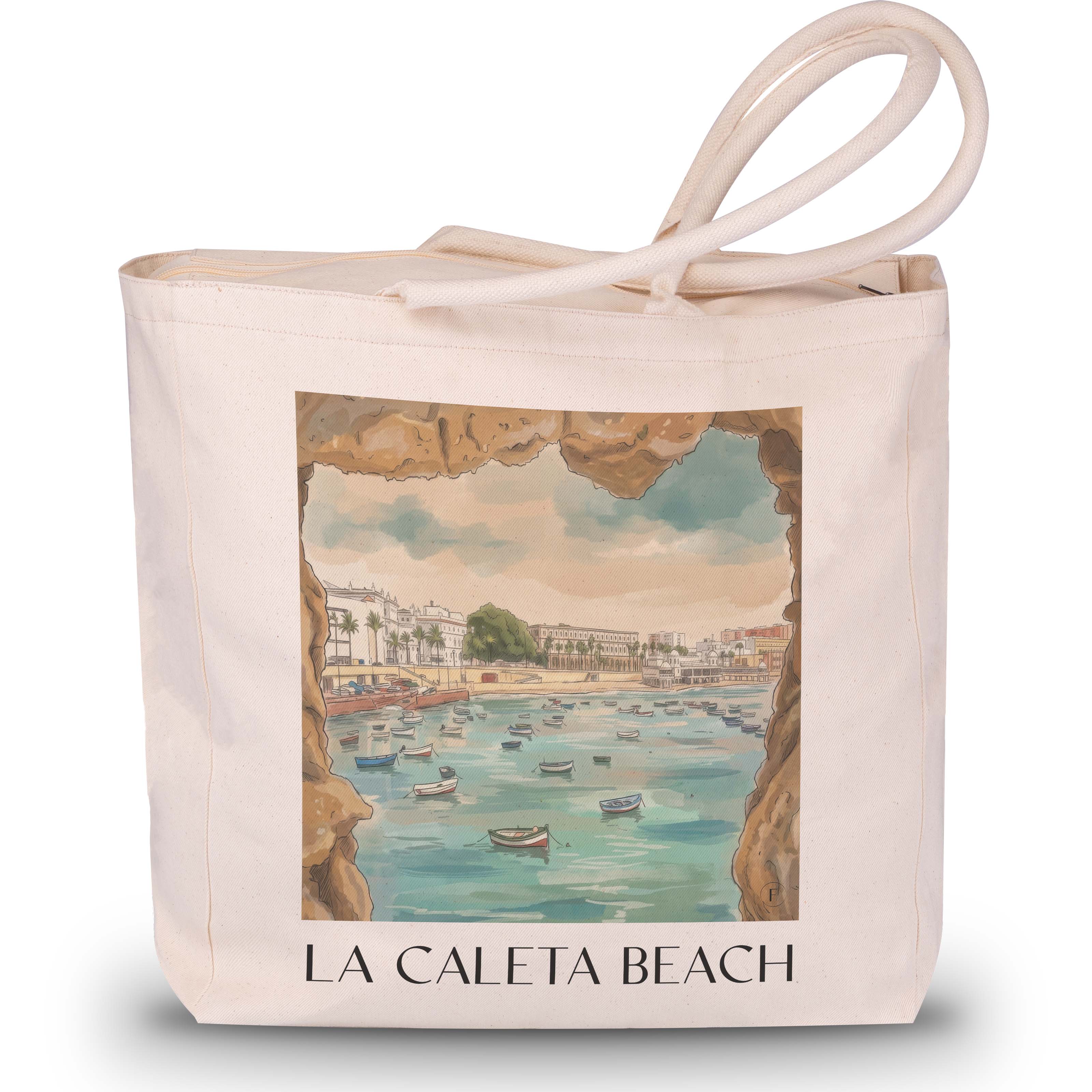 Playa de La Caleta Shopping Tasche - Cádiz - Spanien Tote Bag - Einkaufstasche im Aquarell Stil - favplace
