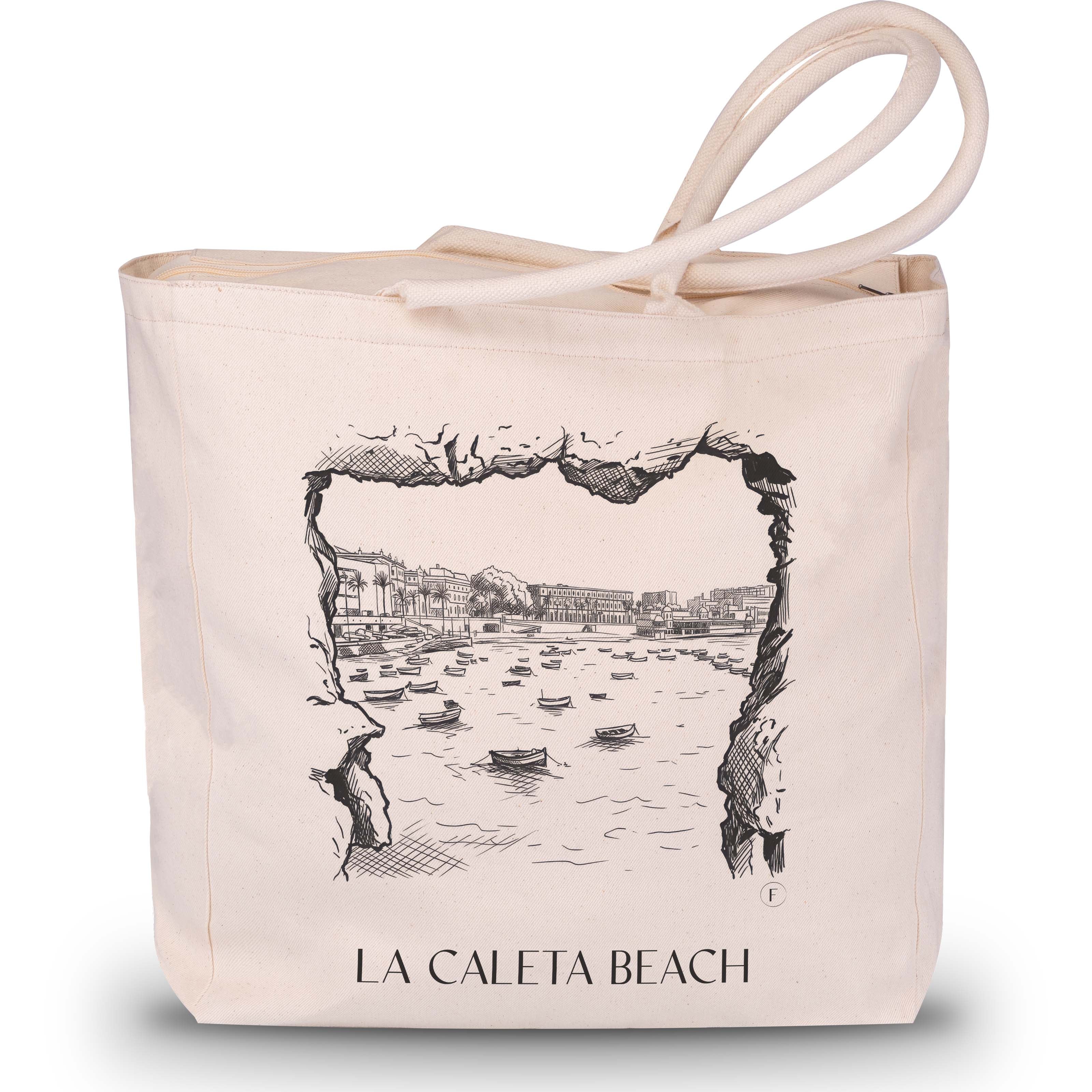 Playa de La Caleta Shopping Tasche - Cádiz - Spanien Tote Bag - Einkaufstasche im Skizze Stil - favplace