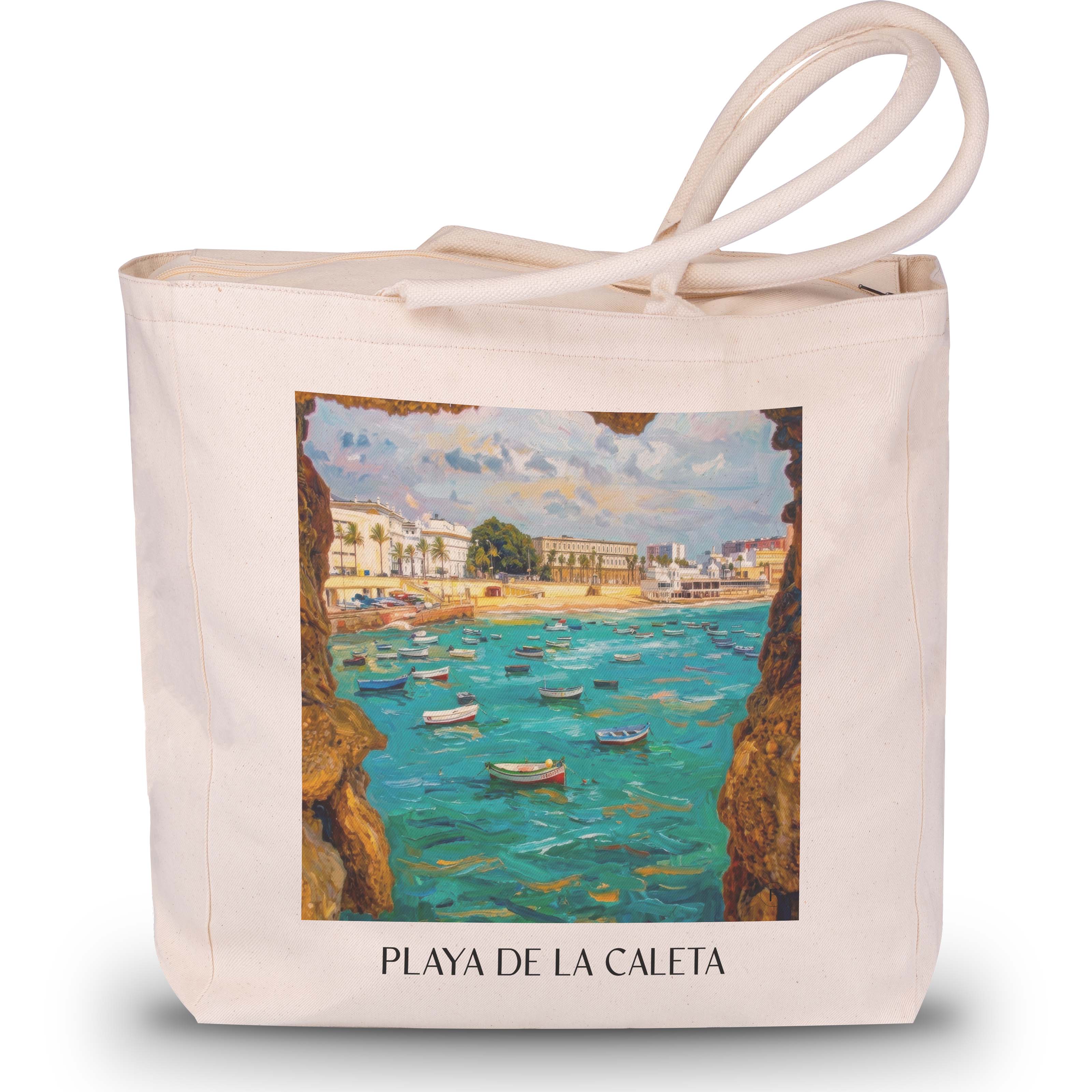 playa-de-la-caleta-cádiz-spanien-einkaufstasche-oil-painting-oelgemaelde