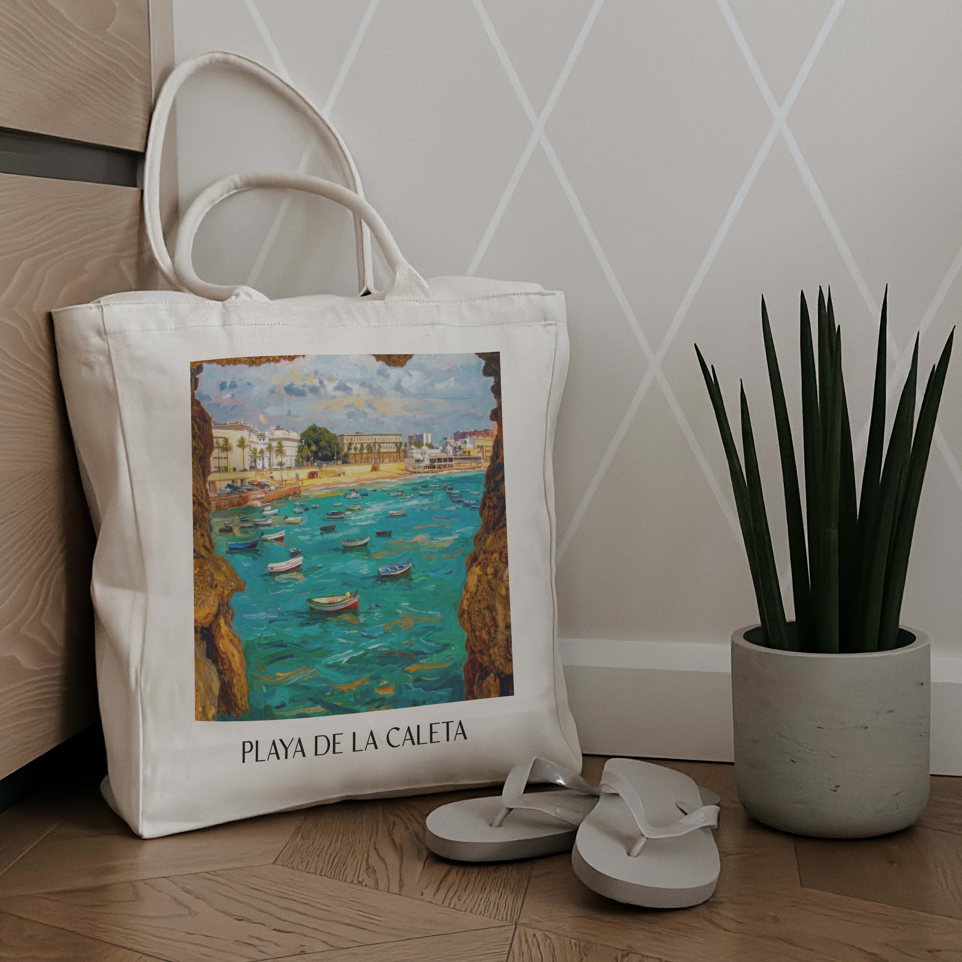 playa-de-la-caleta-cádiz-spanien-einkaufstasche-oil-painting-oelgemaelde
