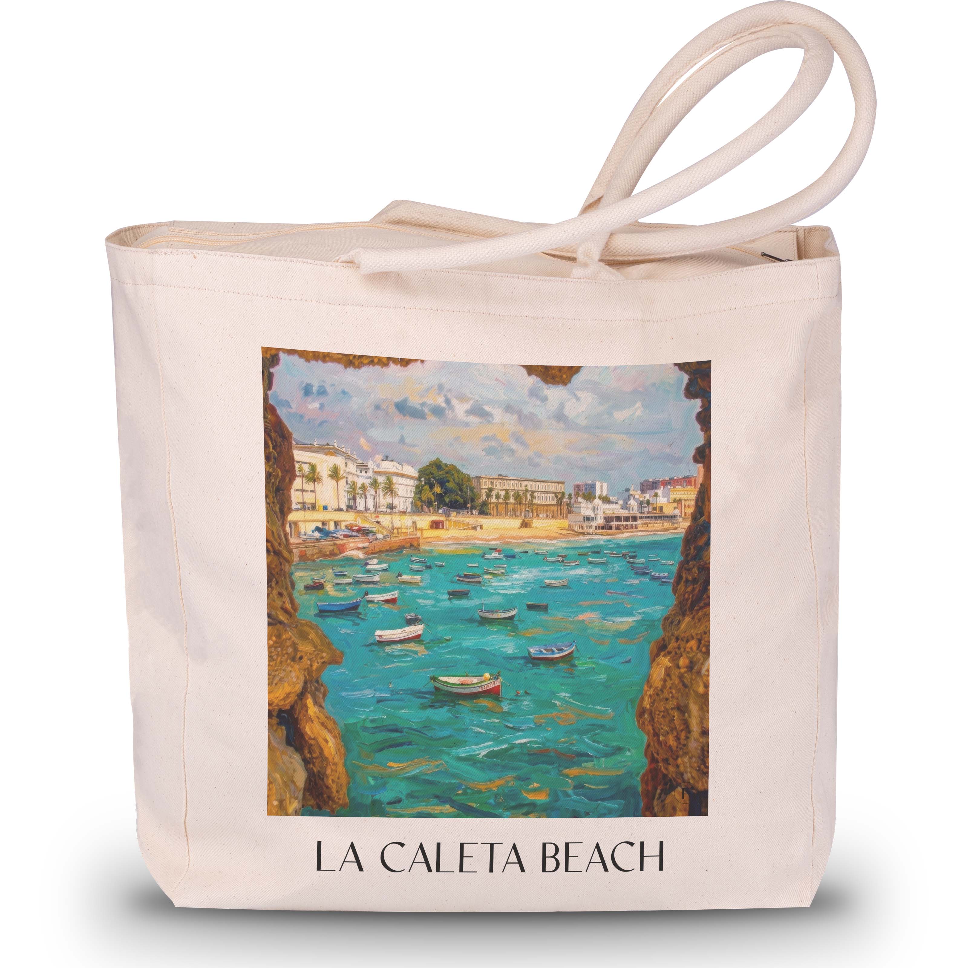 Playa de La Caleta Shopping Tasche - Cádiz - Spanien Tote Bag - Einkaufstasche im Ölgemälde Stil - favplace