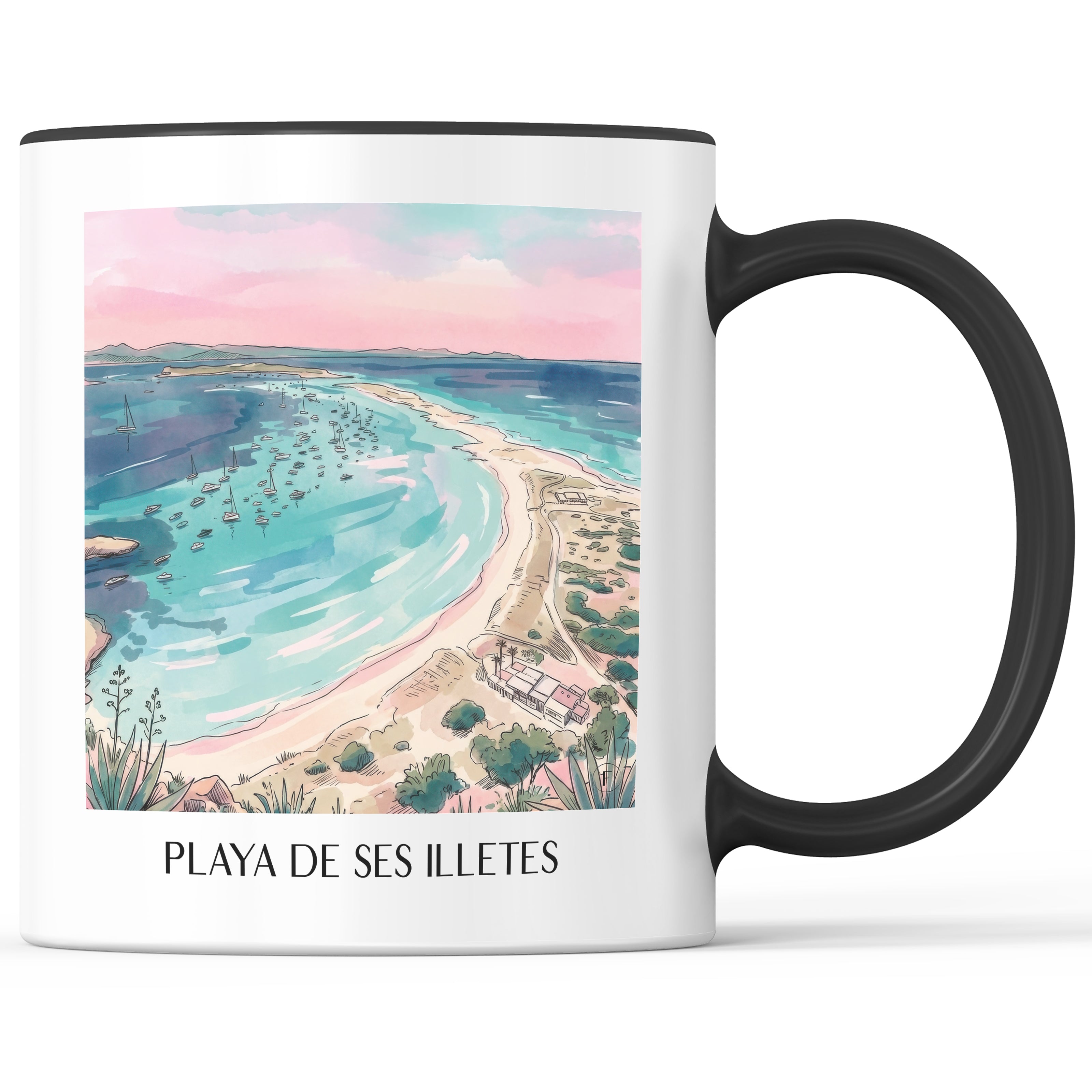 playa-de-ses-illetes-formentera-spanien-kaffeebecher-aquarell-pink-rosa