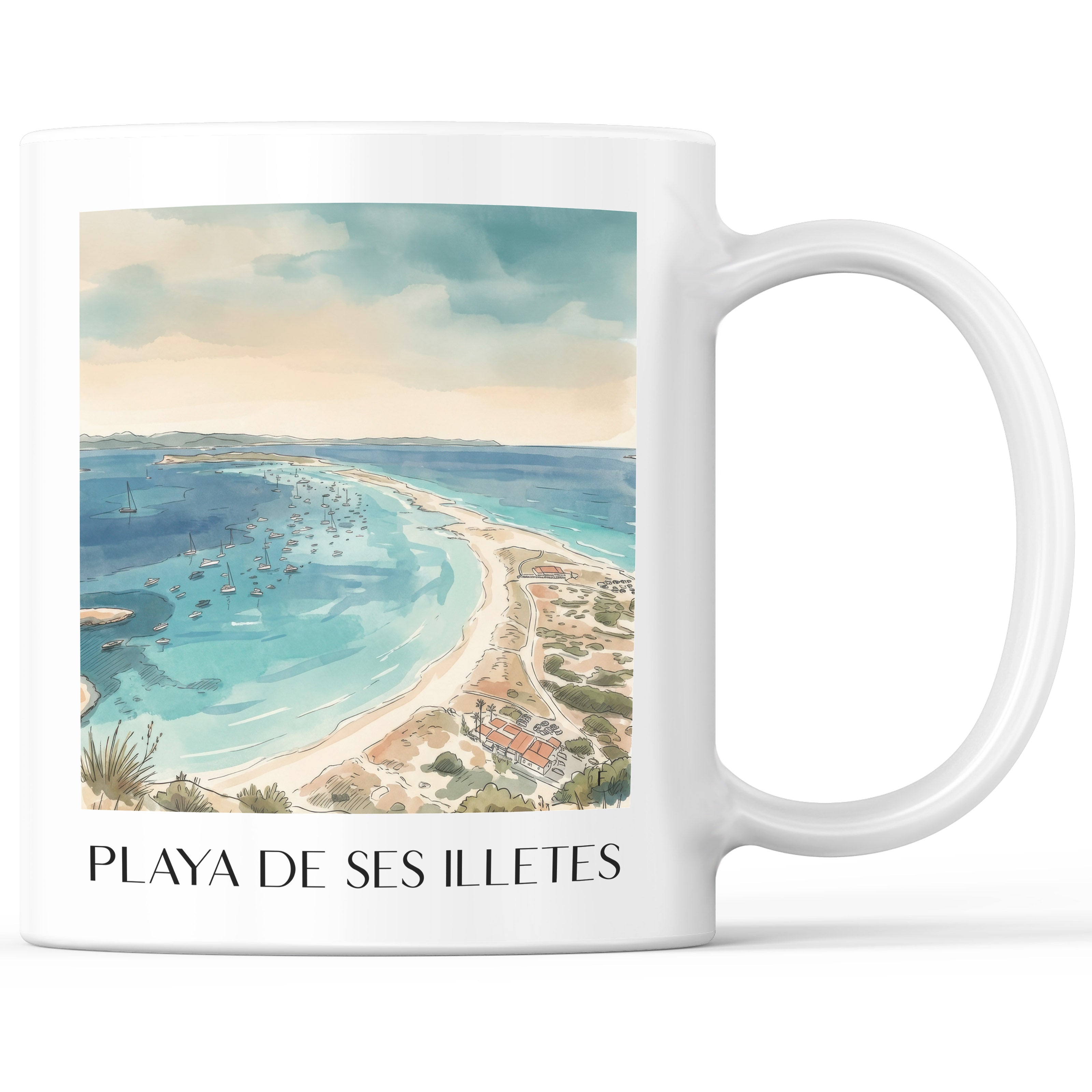 Playa de Ses Illetes Kaffeebecher - Formentera - Spanien Becher - Kaffeetasse im Aquarell Stil - favplace