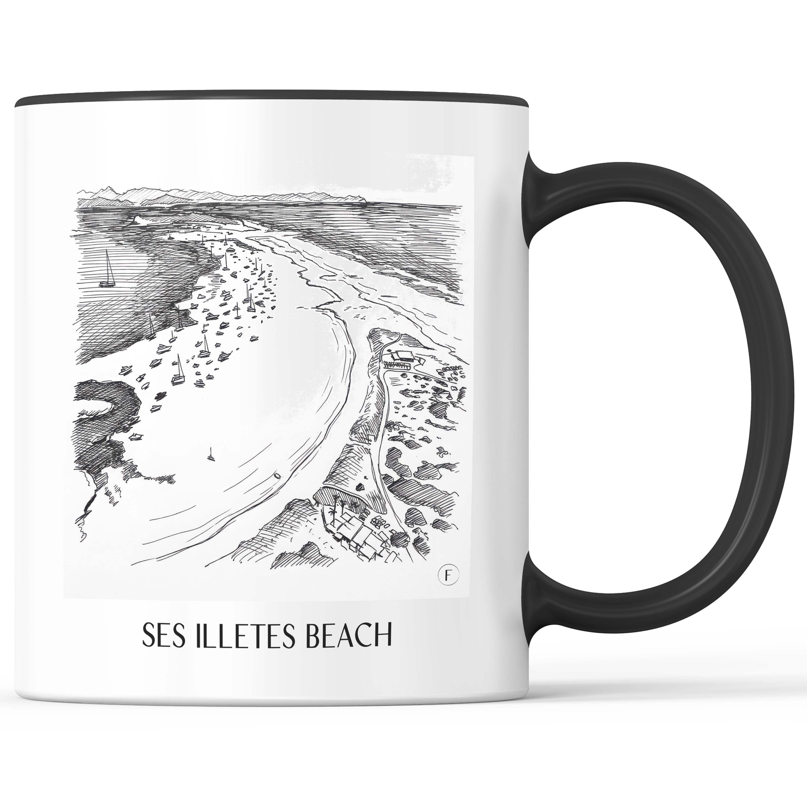 Playa de Ses Illetes Kaffeebecher - Formentera - Spanien Becher - Kaffeetasse im Skizze Stil - favplace