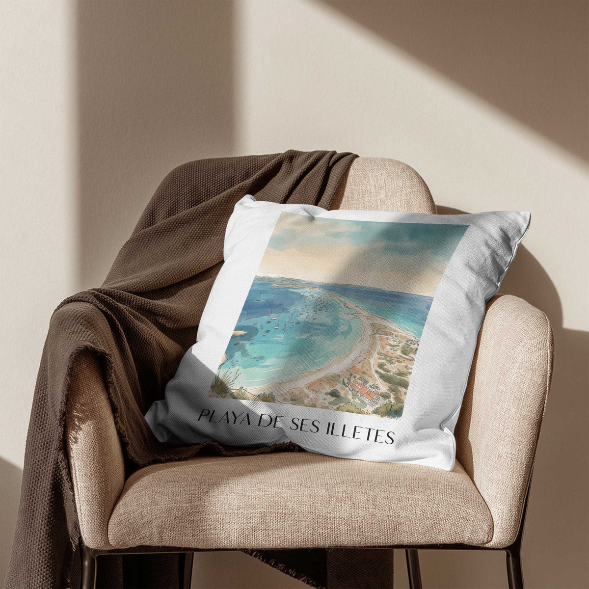 playa-de-ses-illetes-formentera-spanien-kissenbezug-aquarell