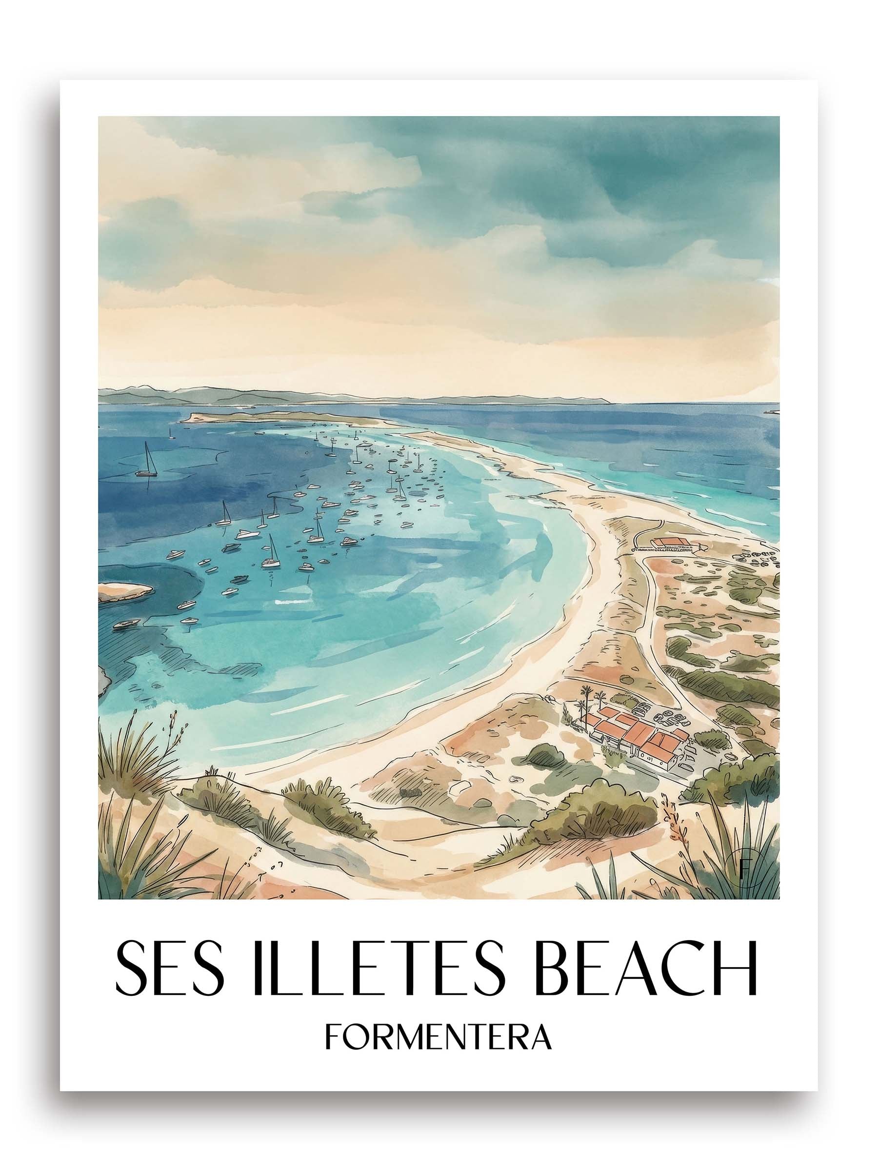 Playa de Ses Illetes Poster - Formentera - Spanien Kunstdruck - Aquarell von A4 bis A1 - favplace