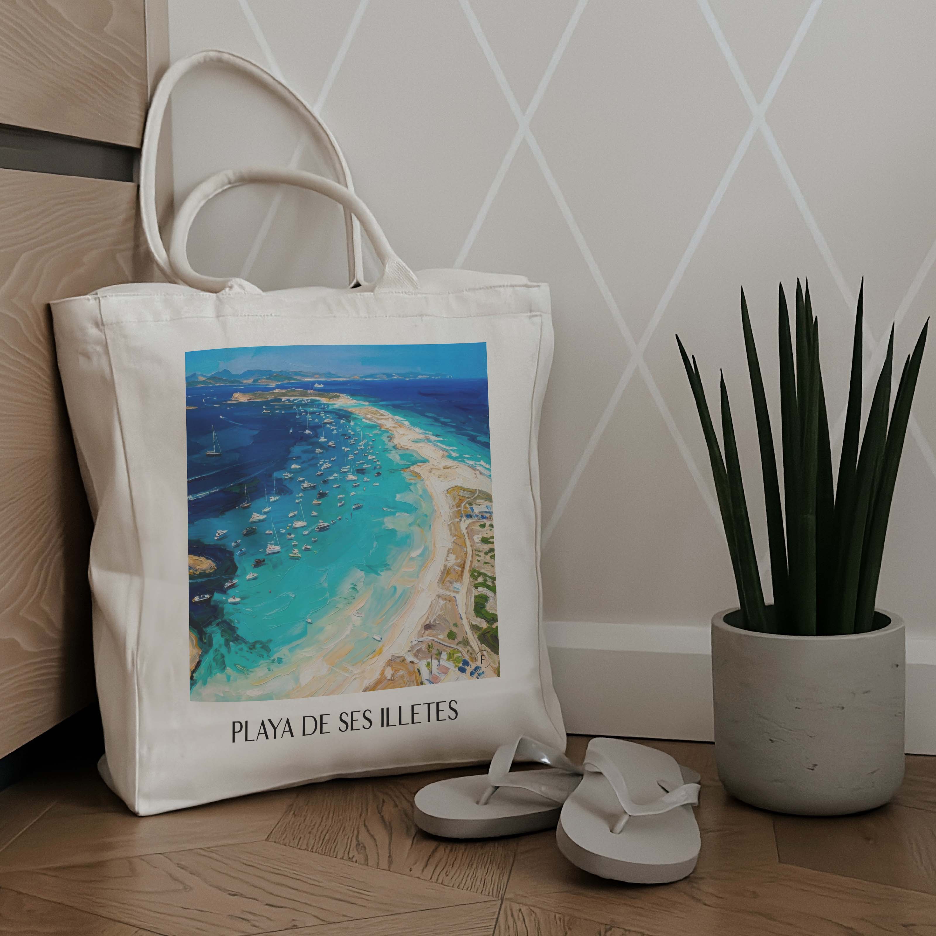 playa-de-ses-illetes-formentera-spanien-einkaufstasche-oil-painting-oelgemaelde