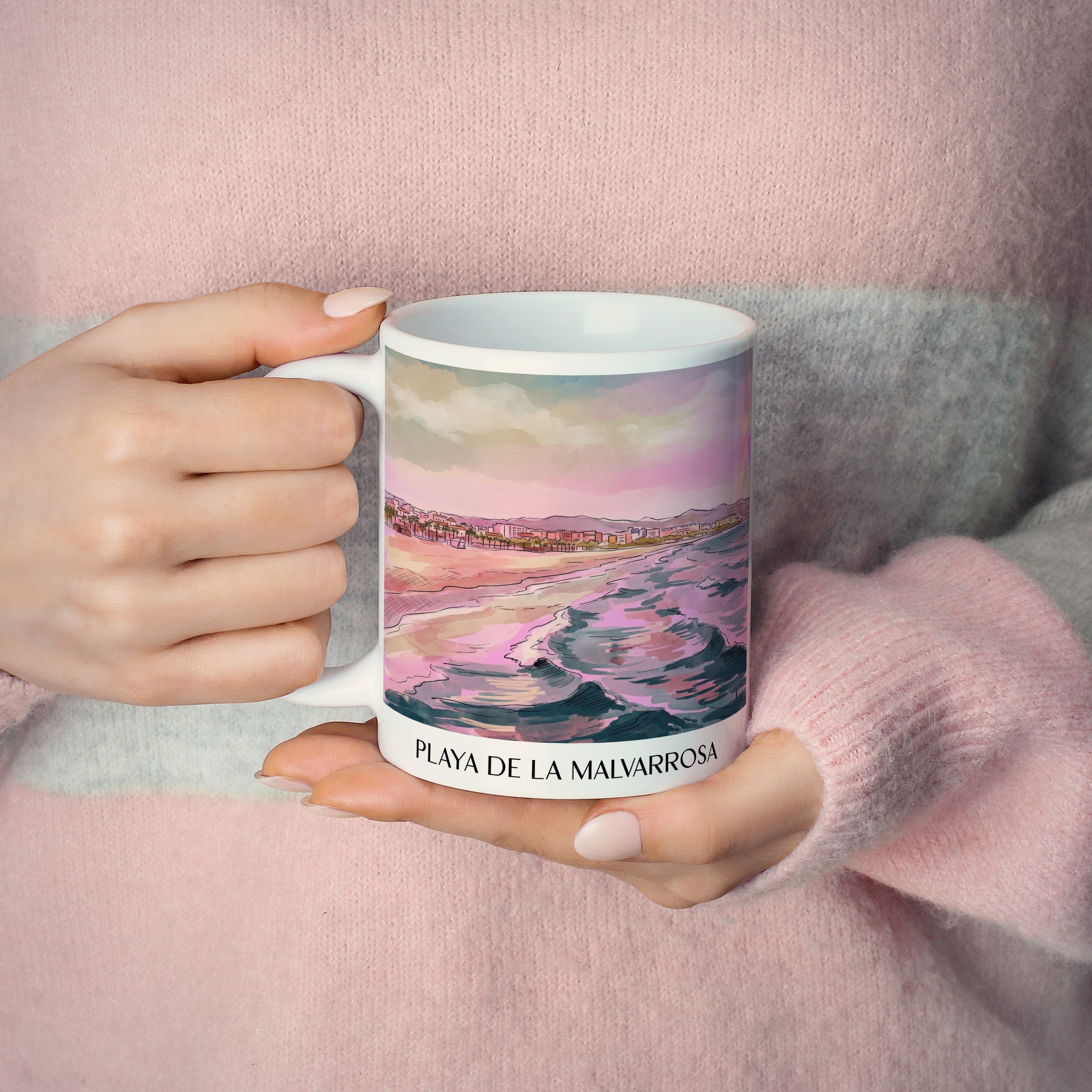 playa-de-la-malvarrosa-valencia-spanien-kaffeebecher-aquarell-pink-rosa