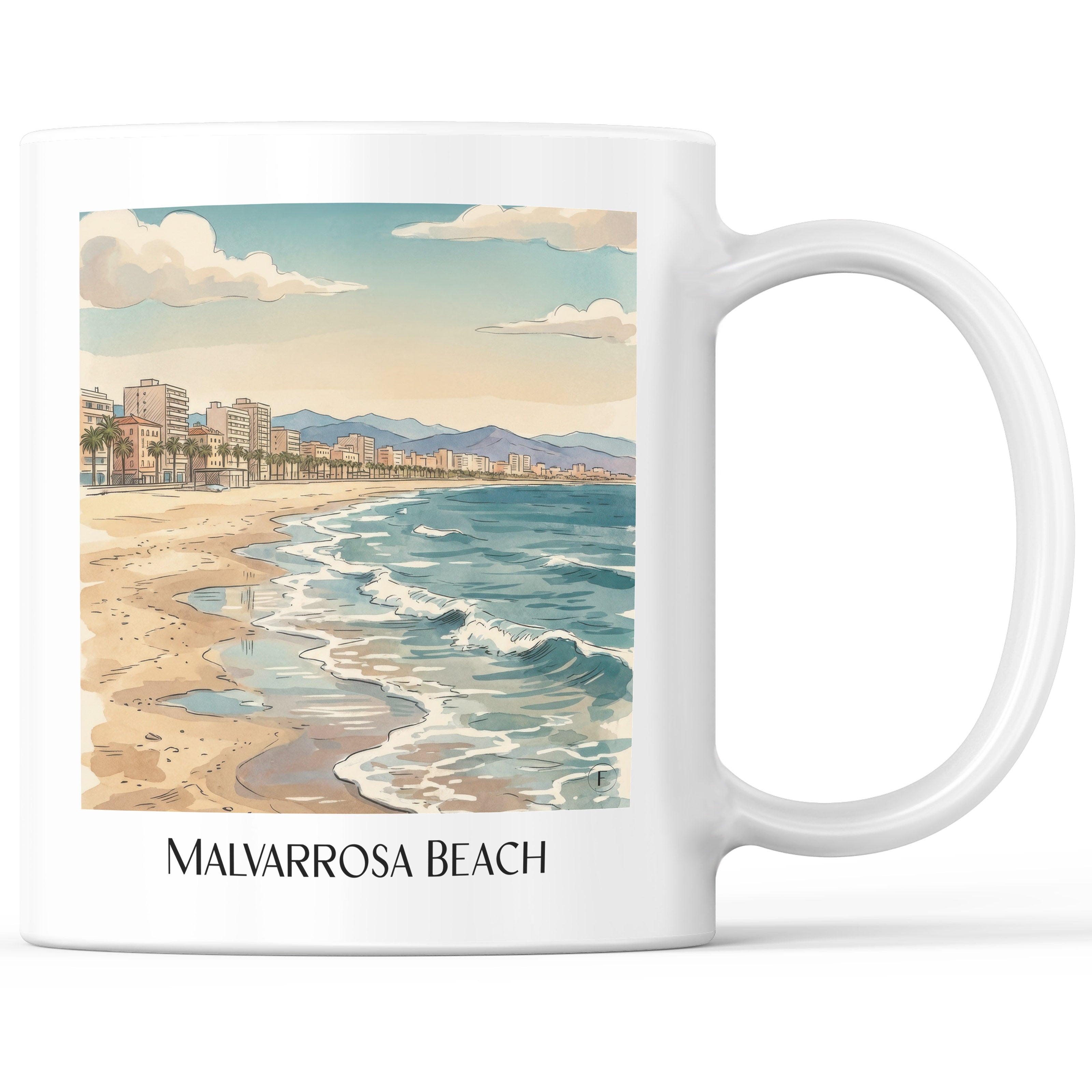 Playa de la Malvarrosa Kaffeebecher - Valencia - Spanien Becher - Kaffeetasse im Aquarell Stil - favplace