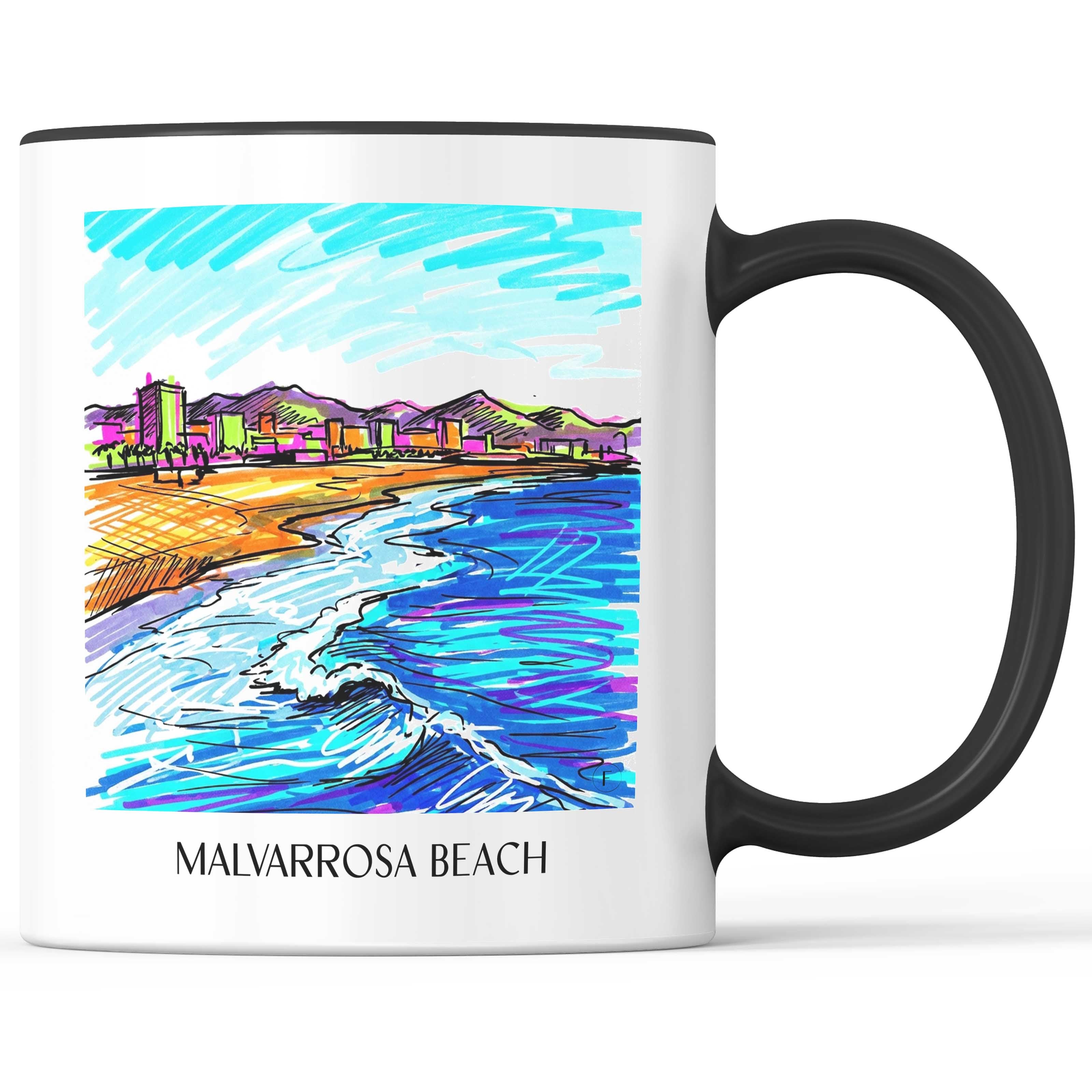 Playa de la Malvarrosa Kaffeebecher - Valencia - Spanien Becher - Kaffeetasse im Tag Graffiti Stil - favplace