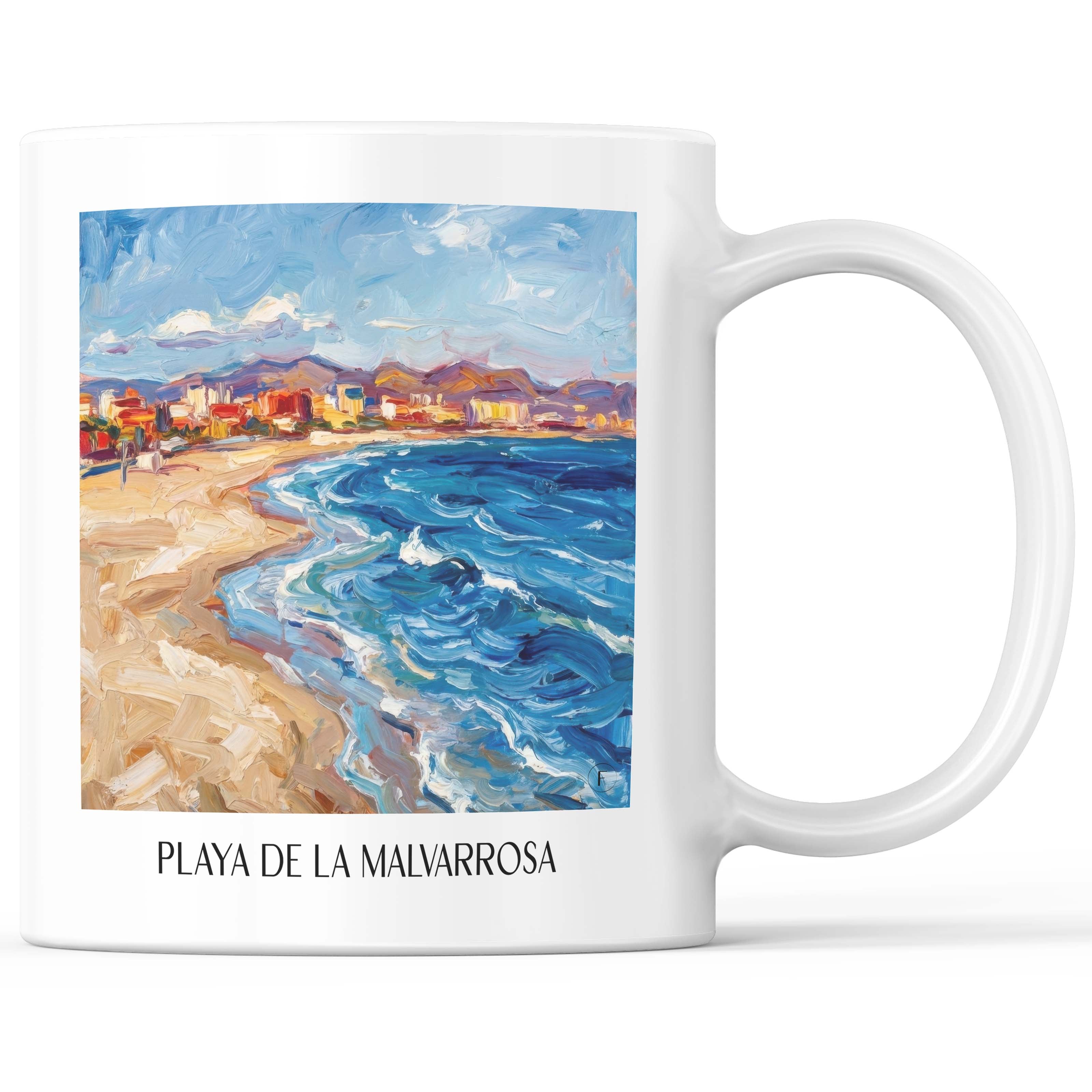 Playa de la Malvarrosa Kaffeebecher - Valencia - Spanien Becher - Kaffeetasse im Ölgemälde Stil - favplace