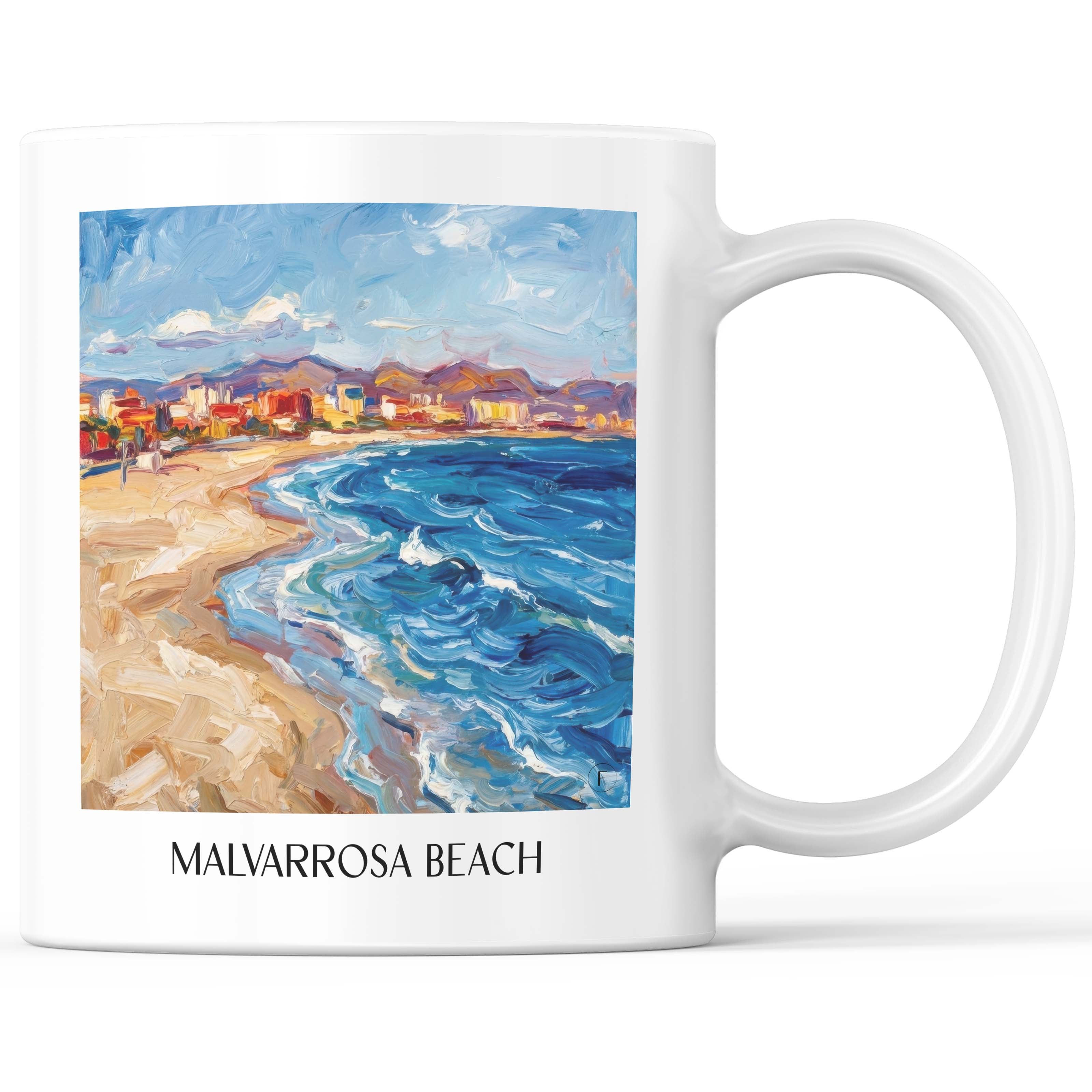 Playa de la Malvarrosa Kaffeebecher - Valencia - Spanien Becher - Kaffeetasse im Ölgemälde Stil - favplace