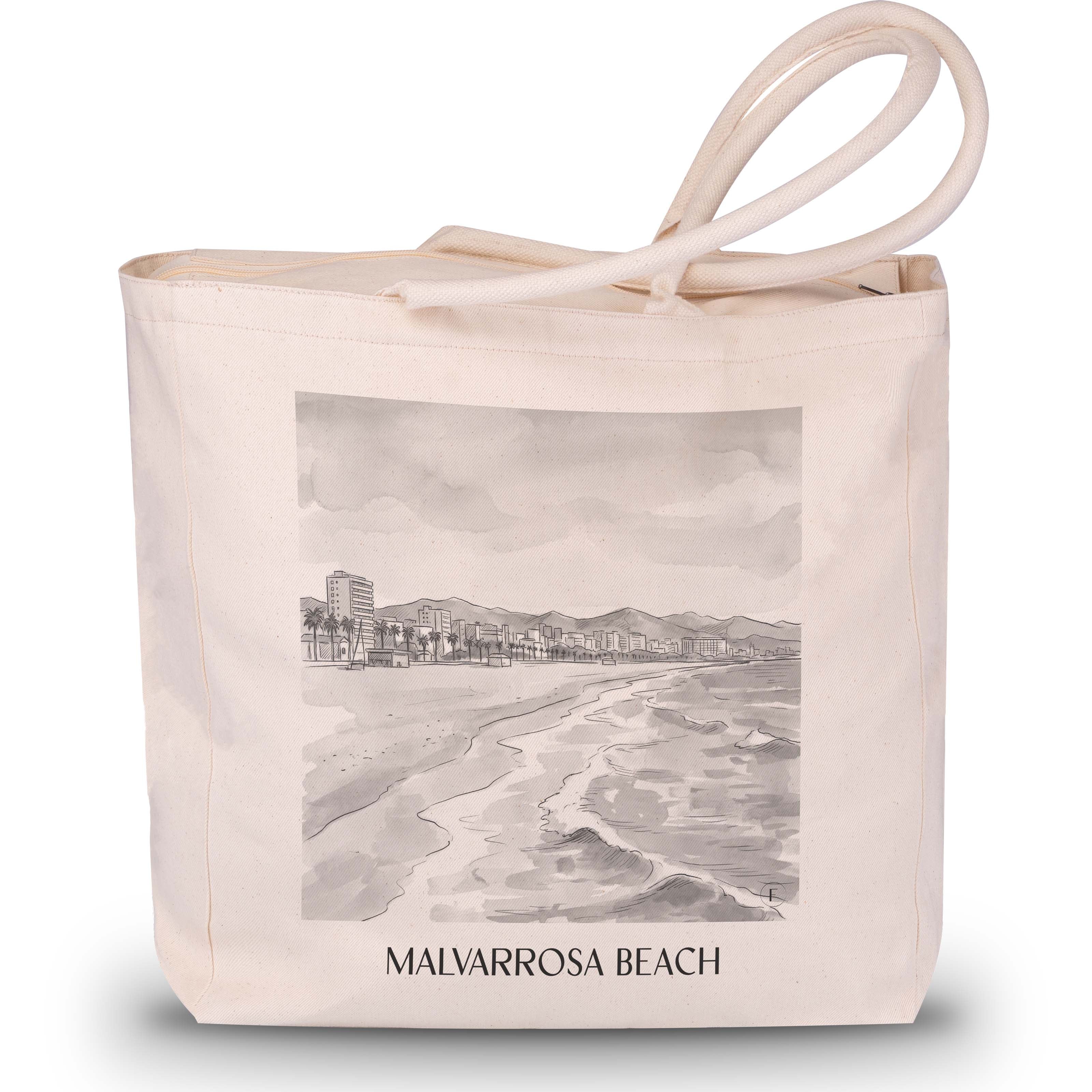 Playa de la Malvarrosa Shopping Tasche - Valencia - Spanien Tote Bag - Einkaufstasche im Aquarell Schwarz-Weiß Stil - favplace