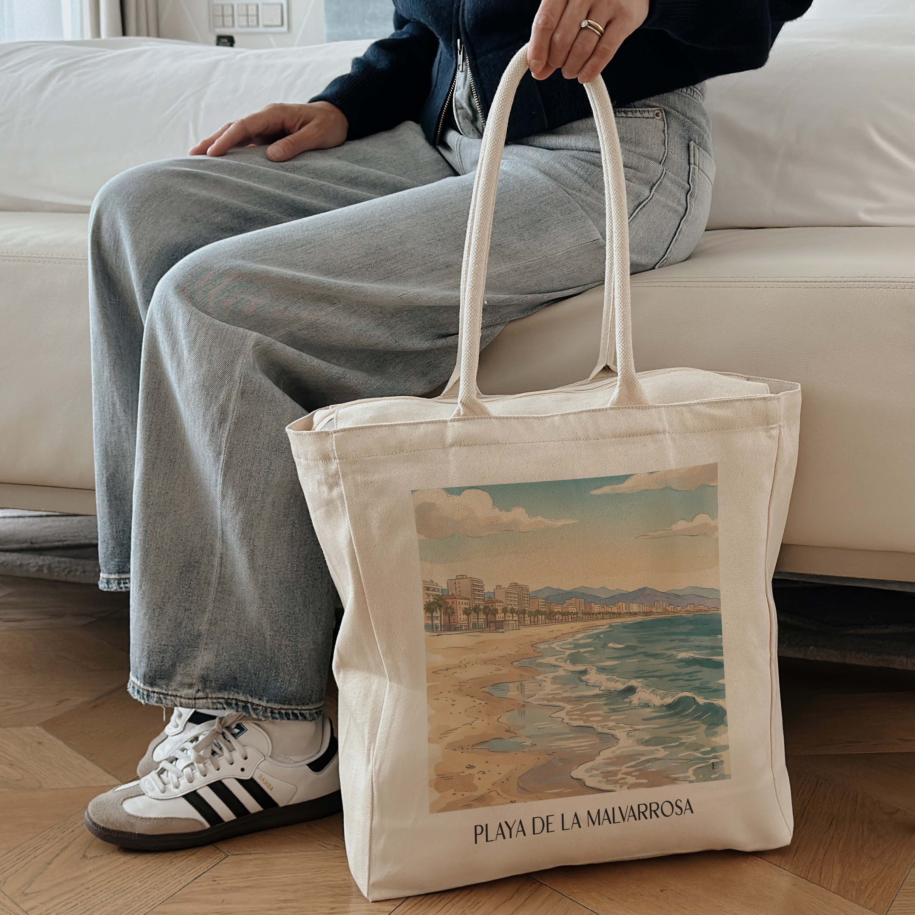 playa-de-la-malvarrosa-valencia-spanien-einkaufstasche-aquarell