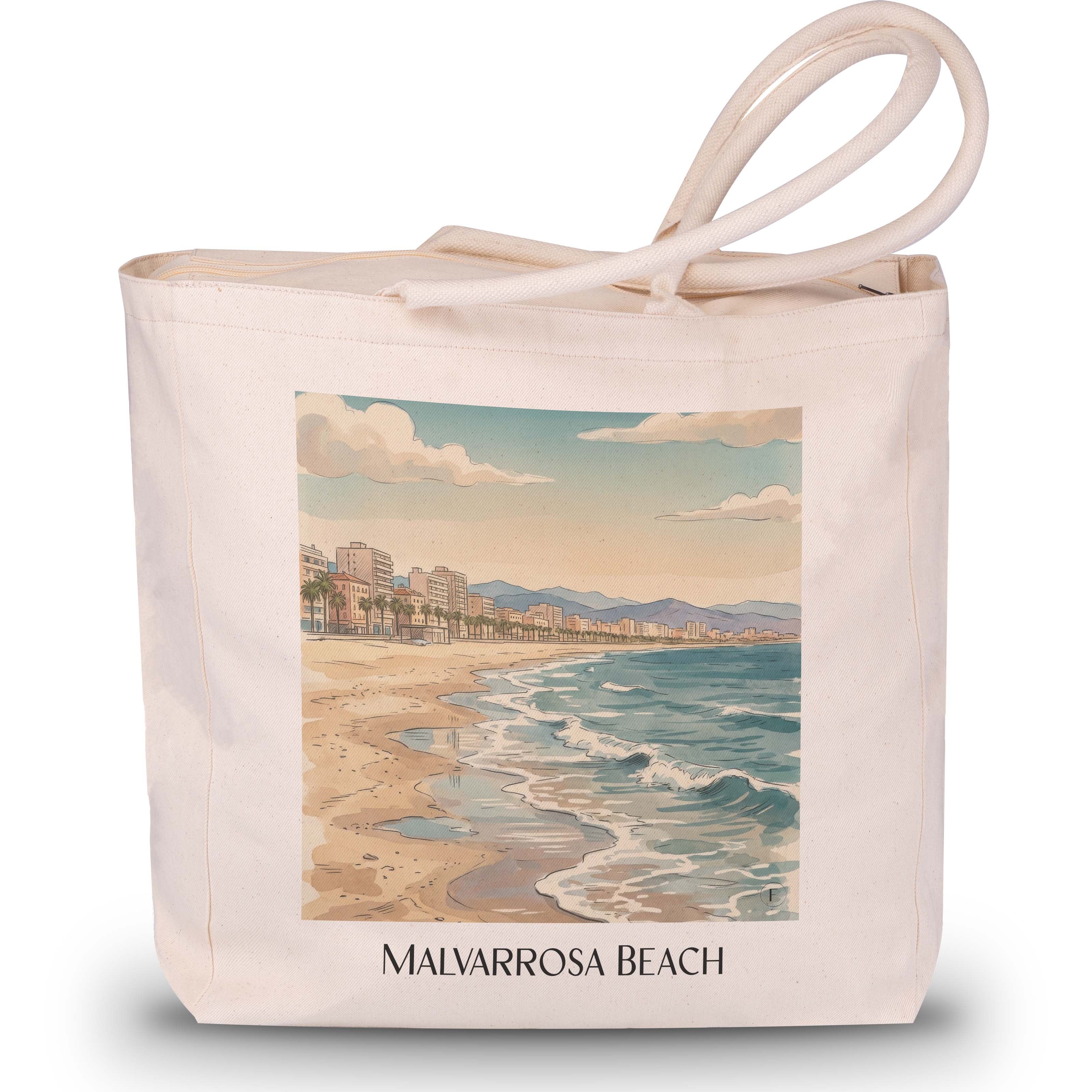Playa de la Malvarrosa Shopping Tasche - Valencia - Spanien Tote Bag - Einkaufstasche im Aquarell Stil - favplace