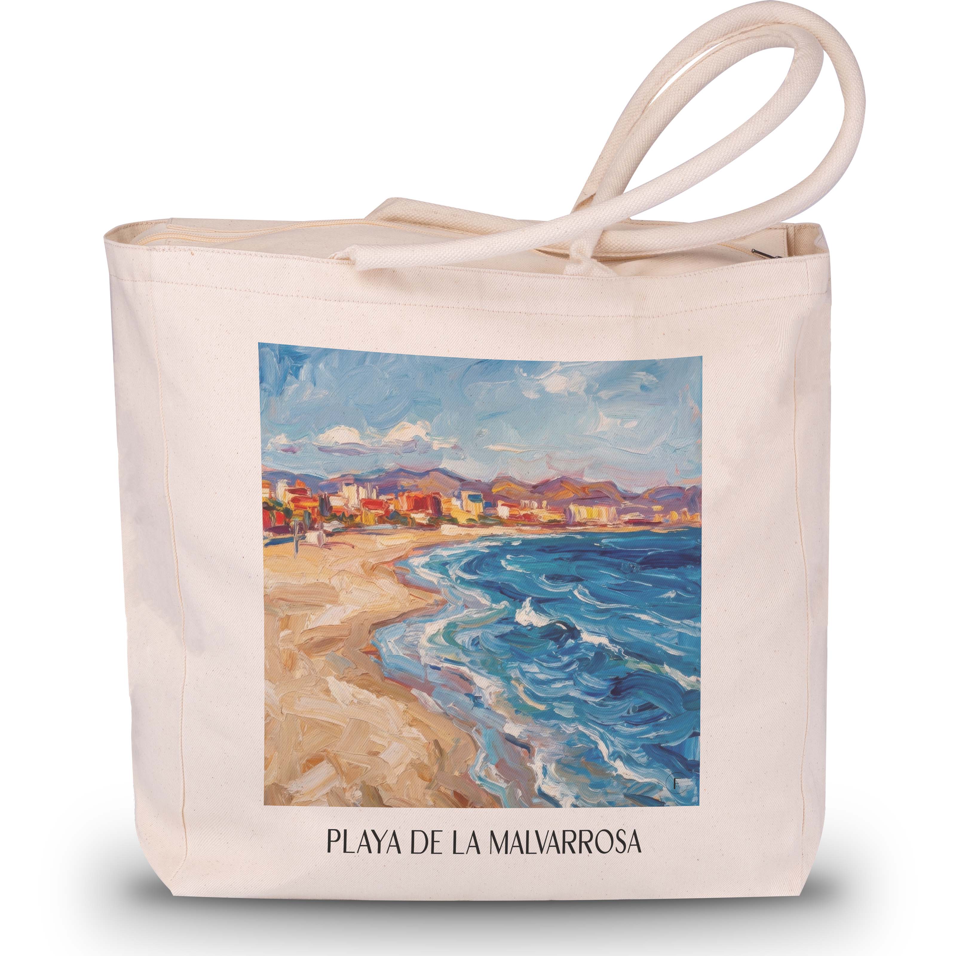 playa-de-la-malvarrosa-valencia-spanien-einkaufstasche-oil-painting-oelgemaelde