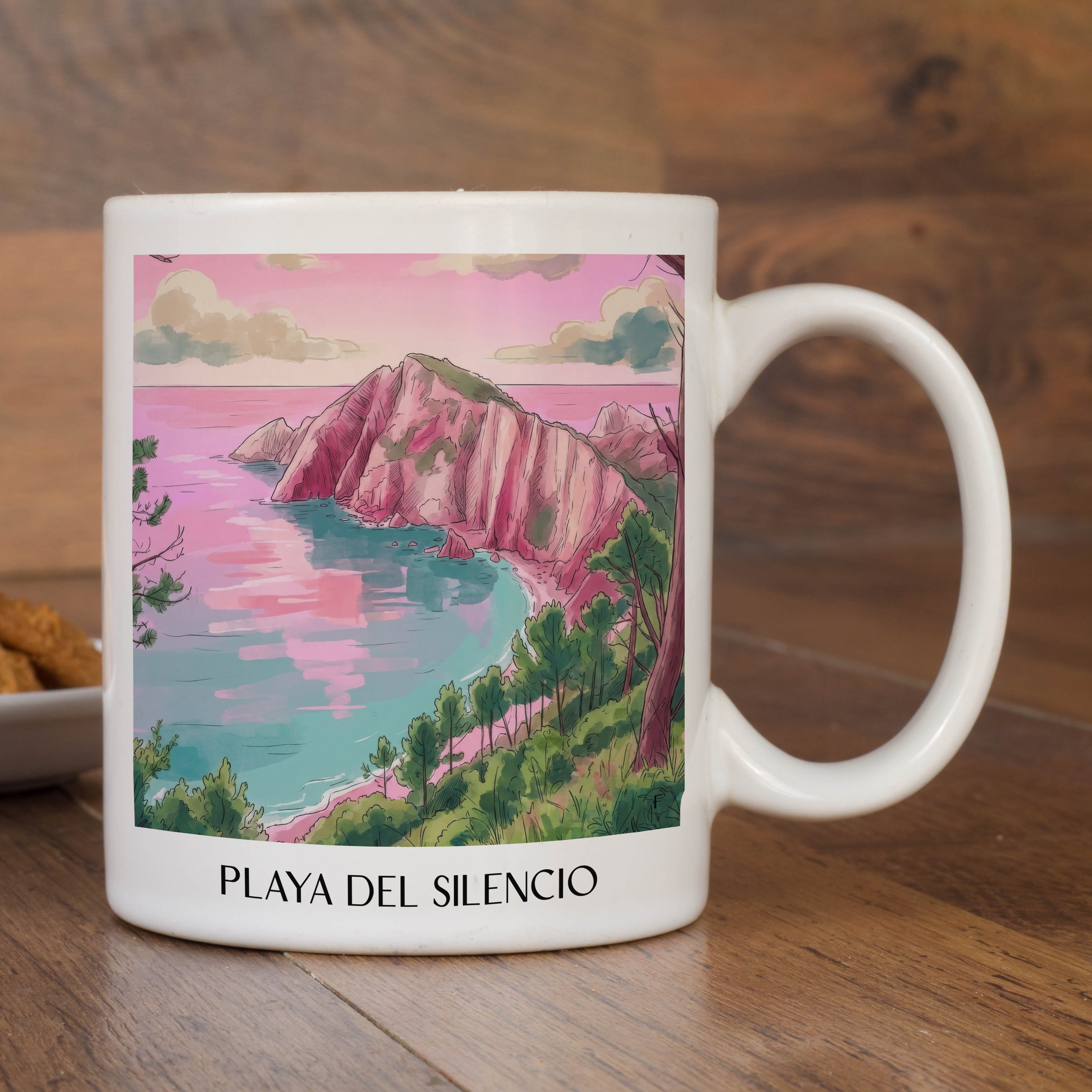 playa-del-silencio-cudillero-spanien-kaffeebecher-aquarell-pink-rosa