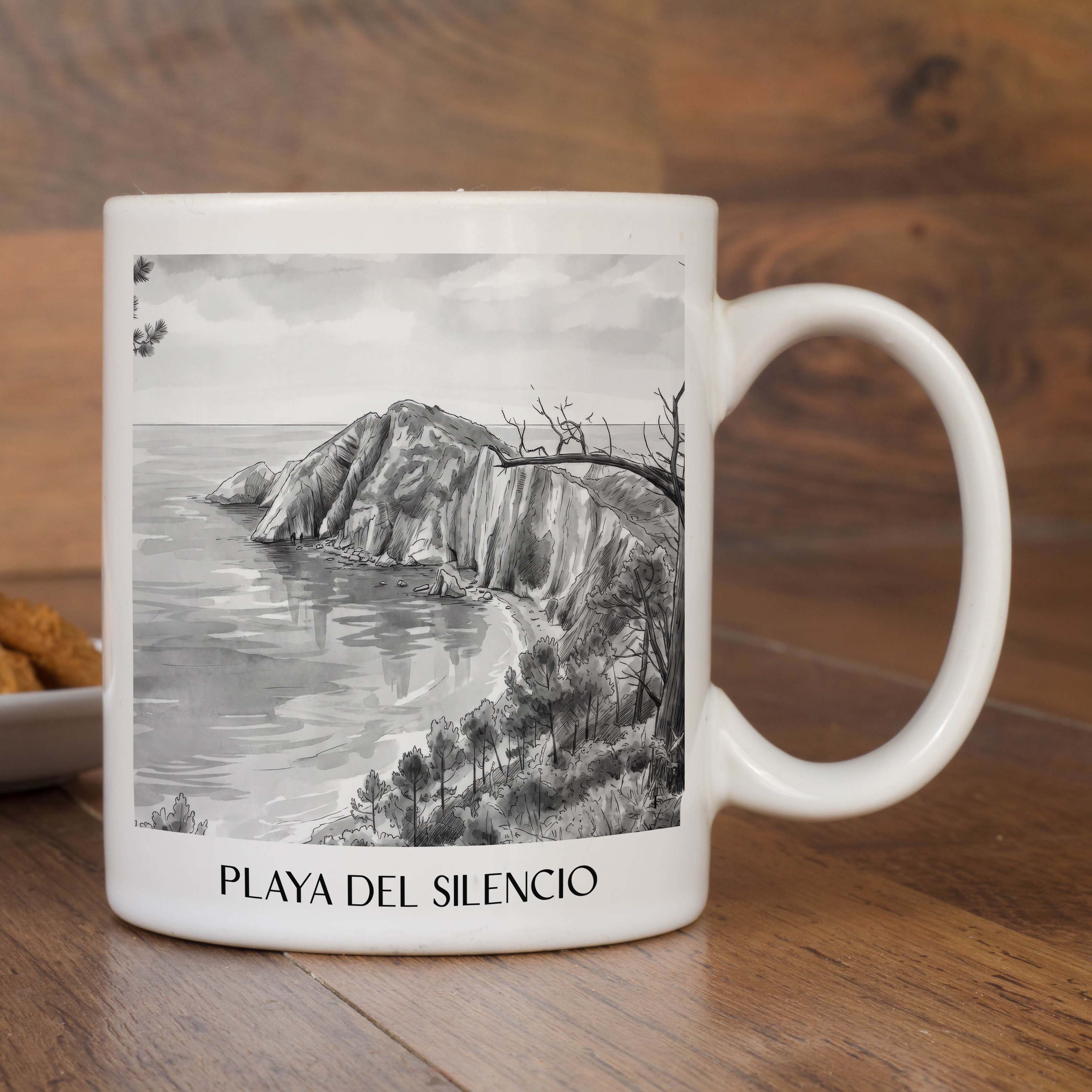 playa-del-silencio-cudillero-spanien-kaffeebecher-aquarell-schwarz-weiss