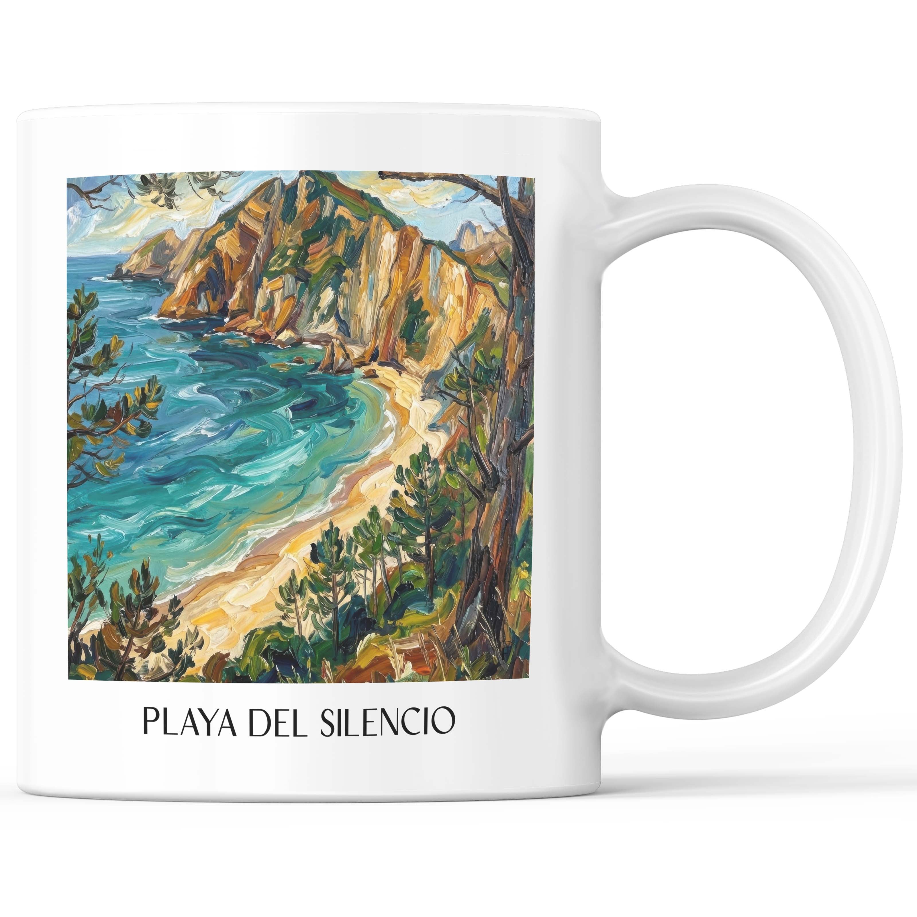 Playa del Silencio Kaffeebecher - Cudillero - Spanien Becher - Kaffeetasse im Ölgemälde Stil - favplace