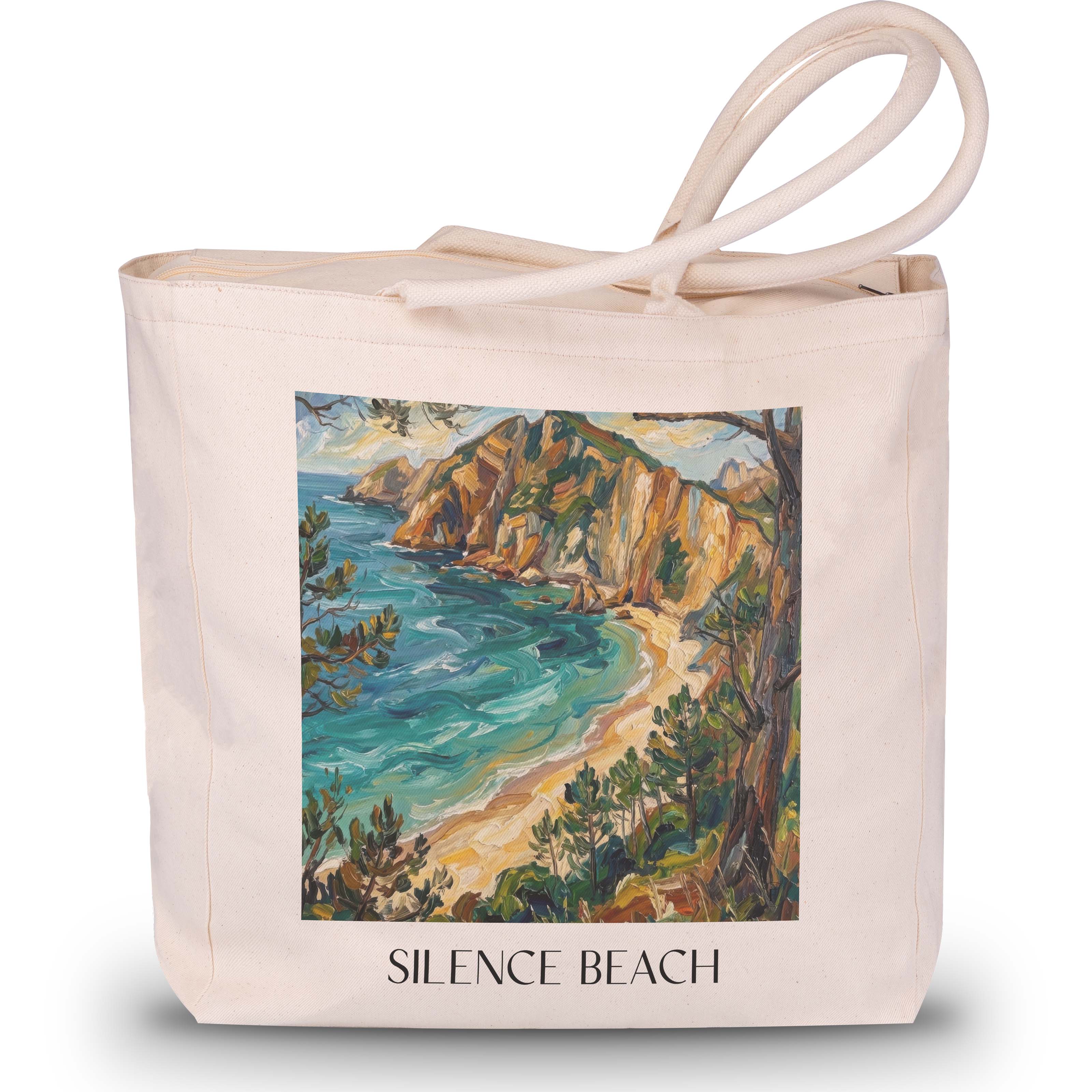 Playa del Silencio Shopping Tasche - Cudillero - Spanien Tote Bag - Einkaufstasche im Ölgemälde Stil - favplace
